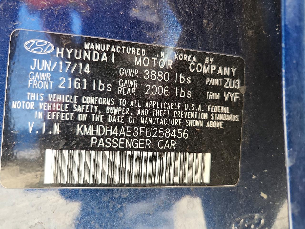 2015 Hyundai Elantra Limited Blue vin: KMHDH4AE3FU258456