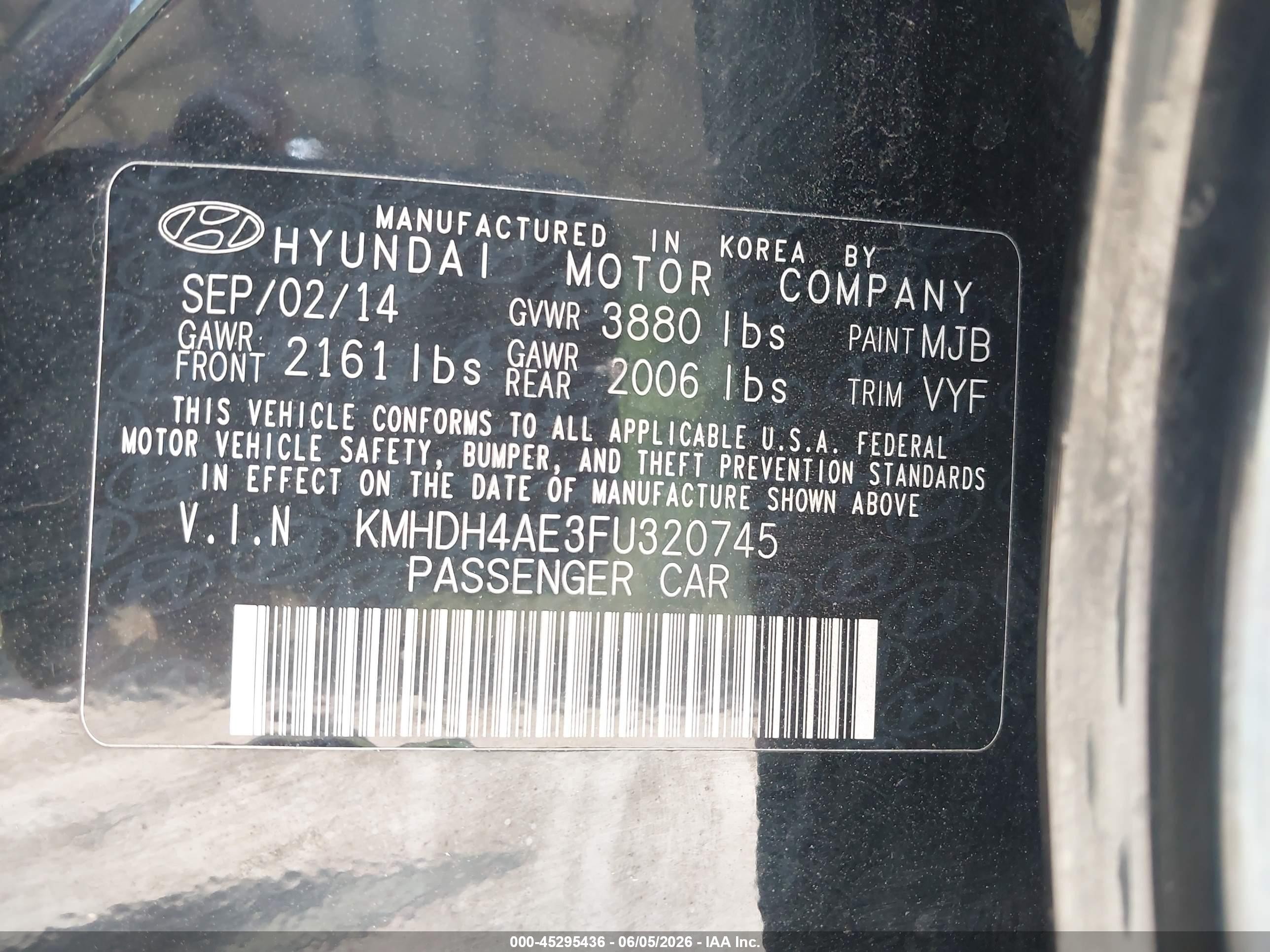 2015 Hyundai Elantra Se Black vin: KMHDH4AE3FU320745