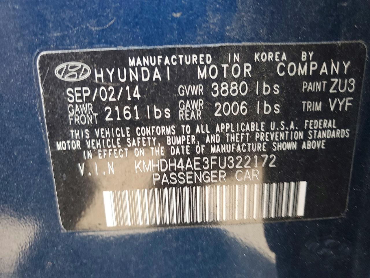 2015 Hyundai Elantra Limited Синий vin: KMHDH4AE3FU322172