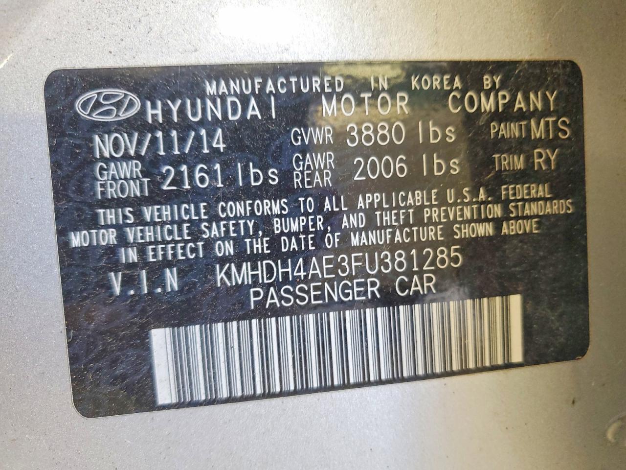 2015 Hyundai Elantra Limited Silver vin: KMHDH4AE3FU381285