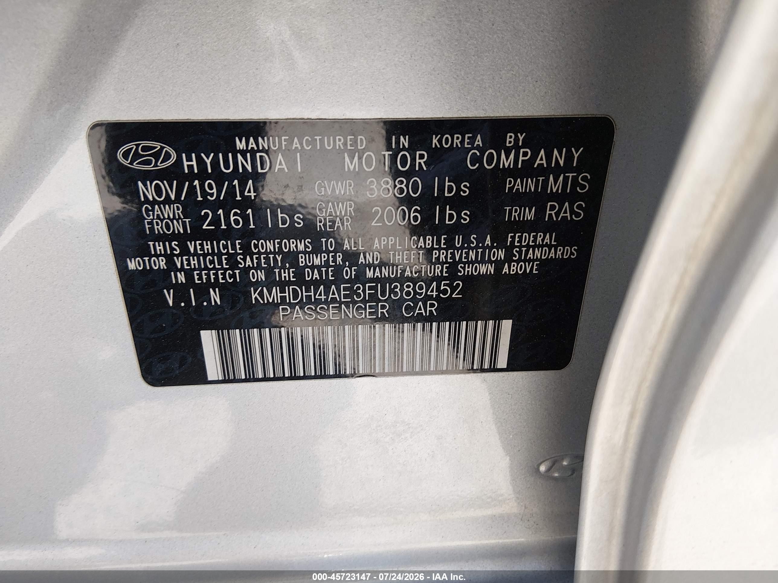 2015 Hyundai Elantra Se Silver vin: KMHDH4AE3FU389452