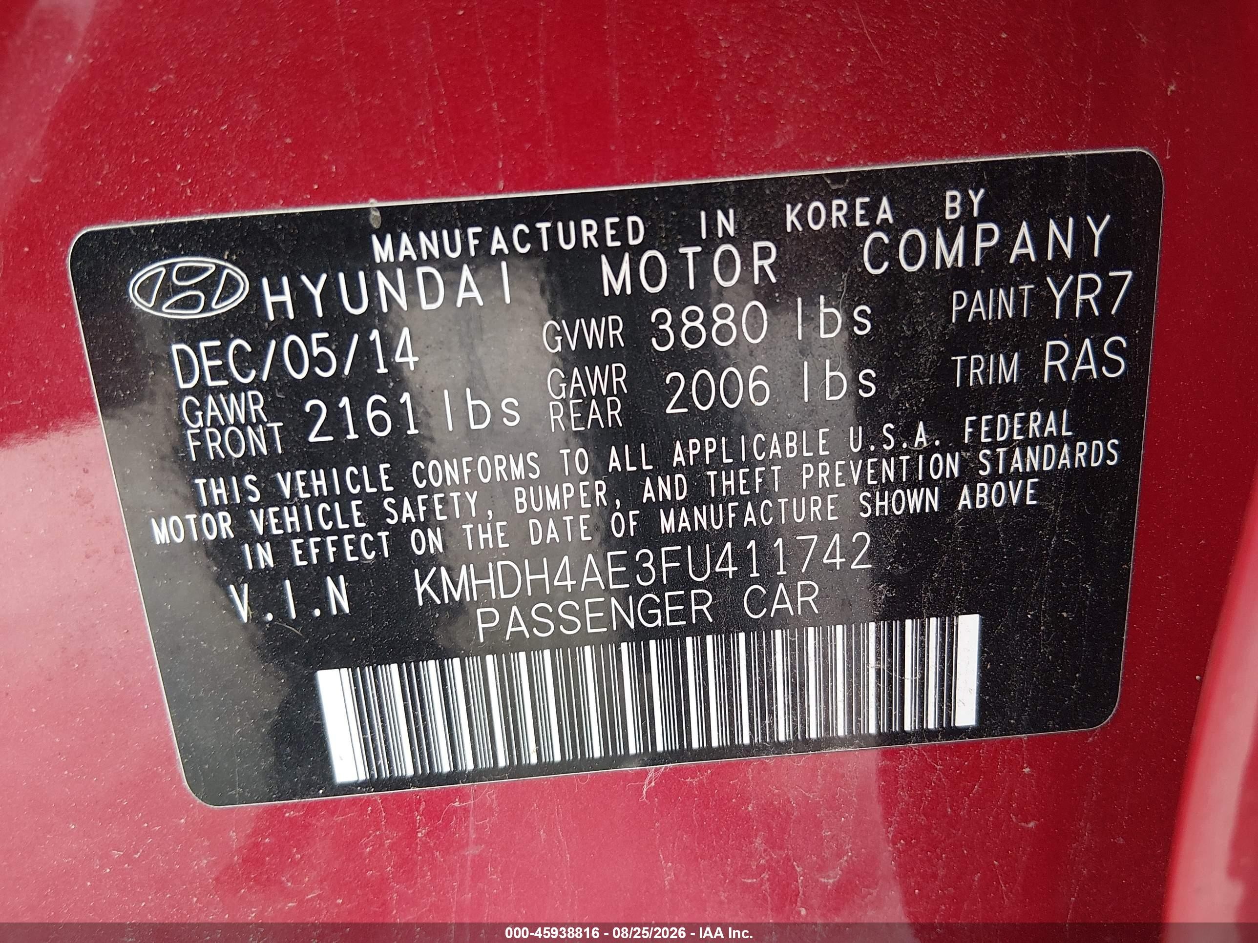 2015 Hyundai Elantra Se Красный vin: KMHDH4AE3FU411742