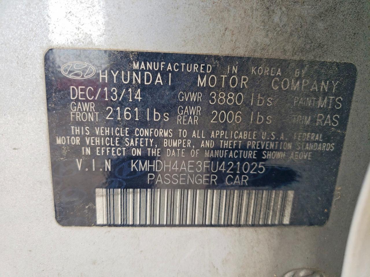 2015 Hyundai Elantra Se Silver vin: KMHDH4AE3FU421025