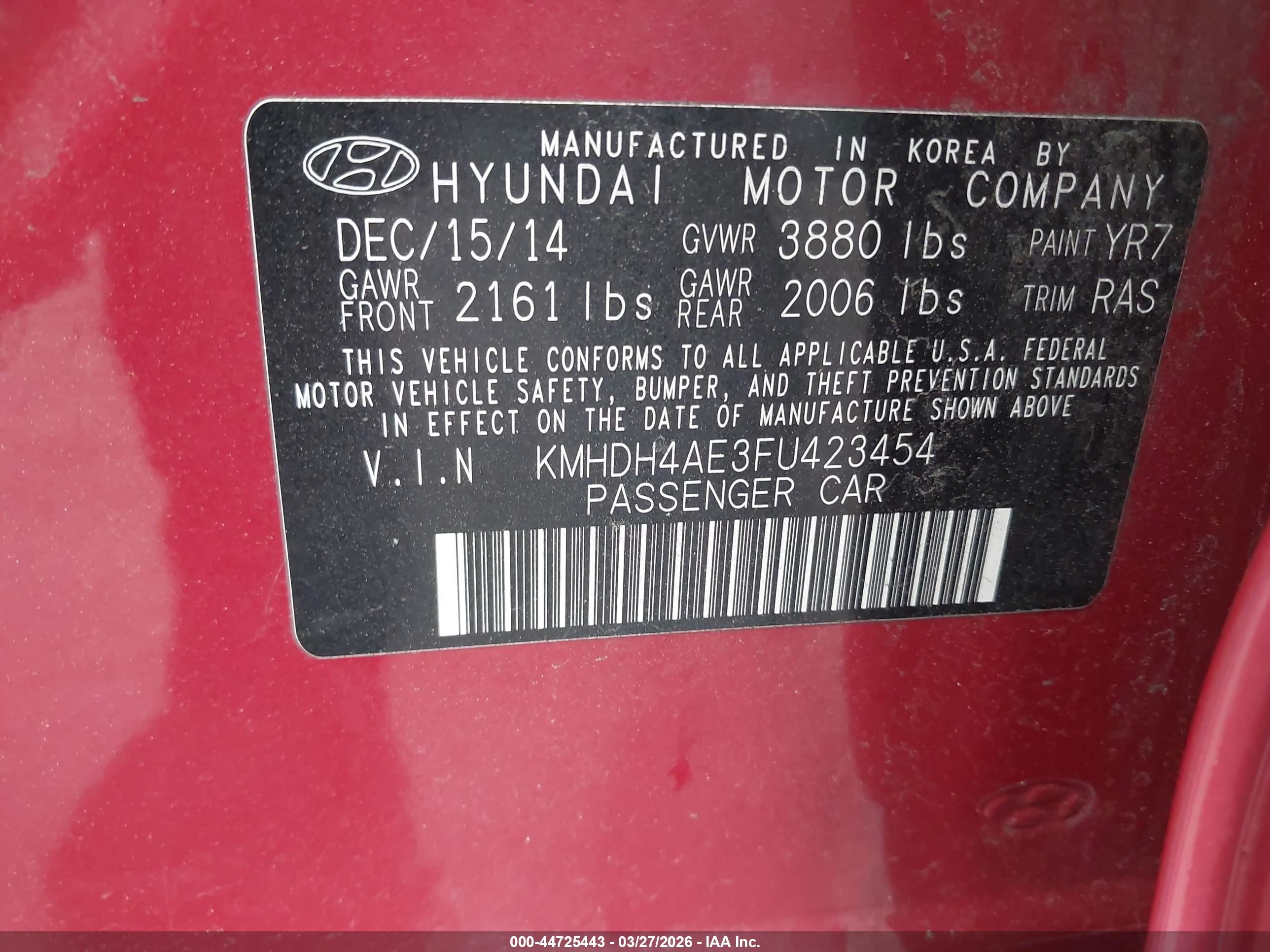2015 Hyundai Elantra Se Red vin: KMHDH4AE3FU423454