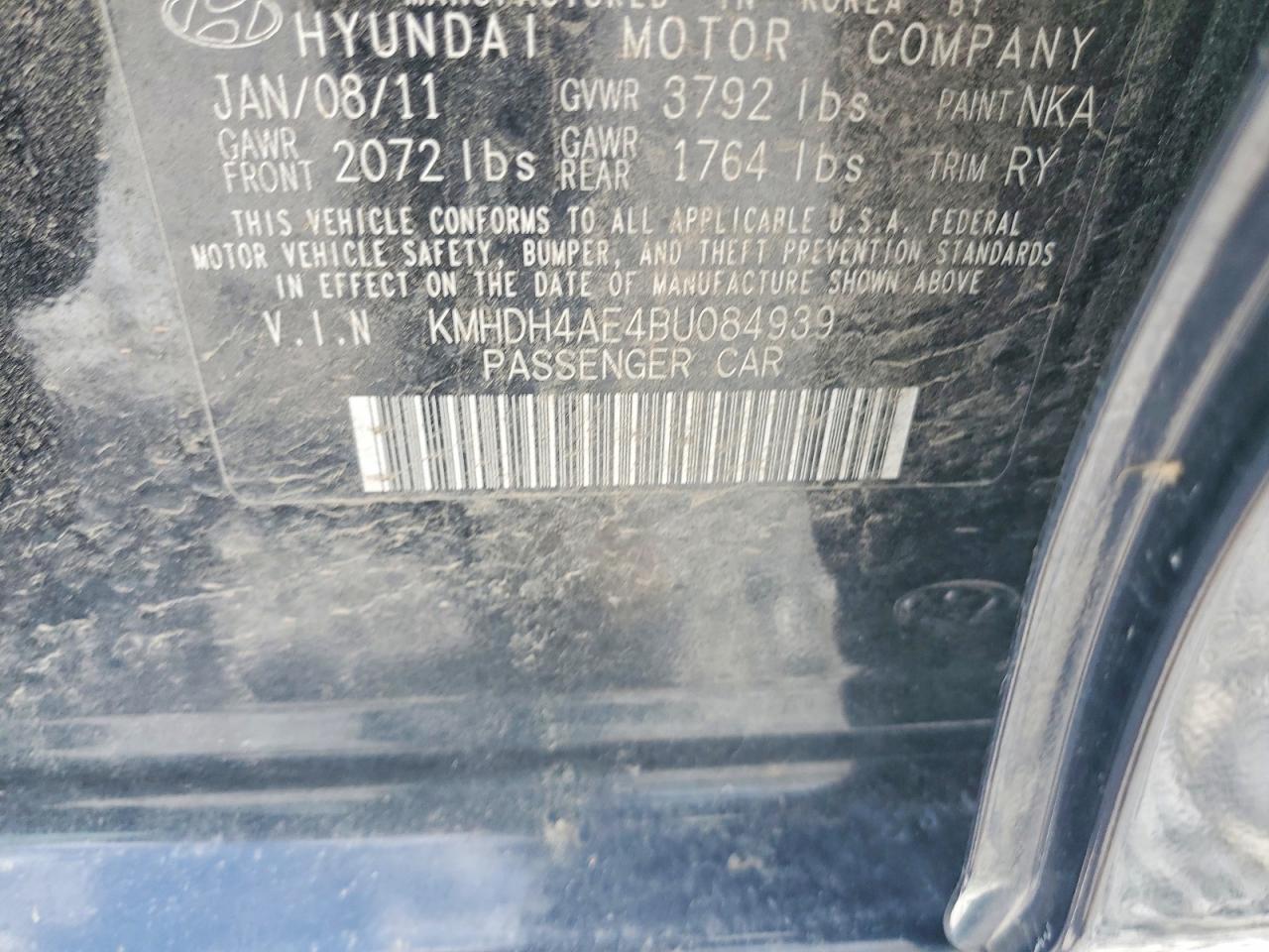 2011 Hyundai Elantra Limited Black vin: KMHDH4AE4BU084939