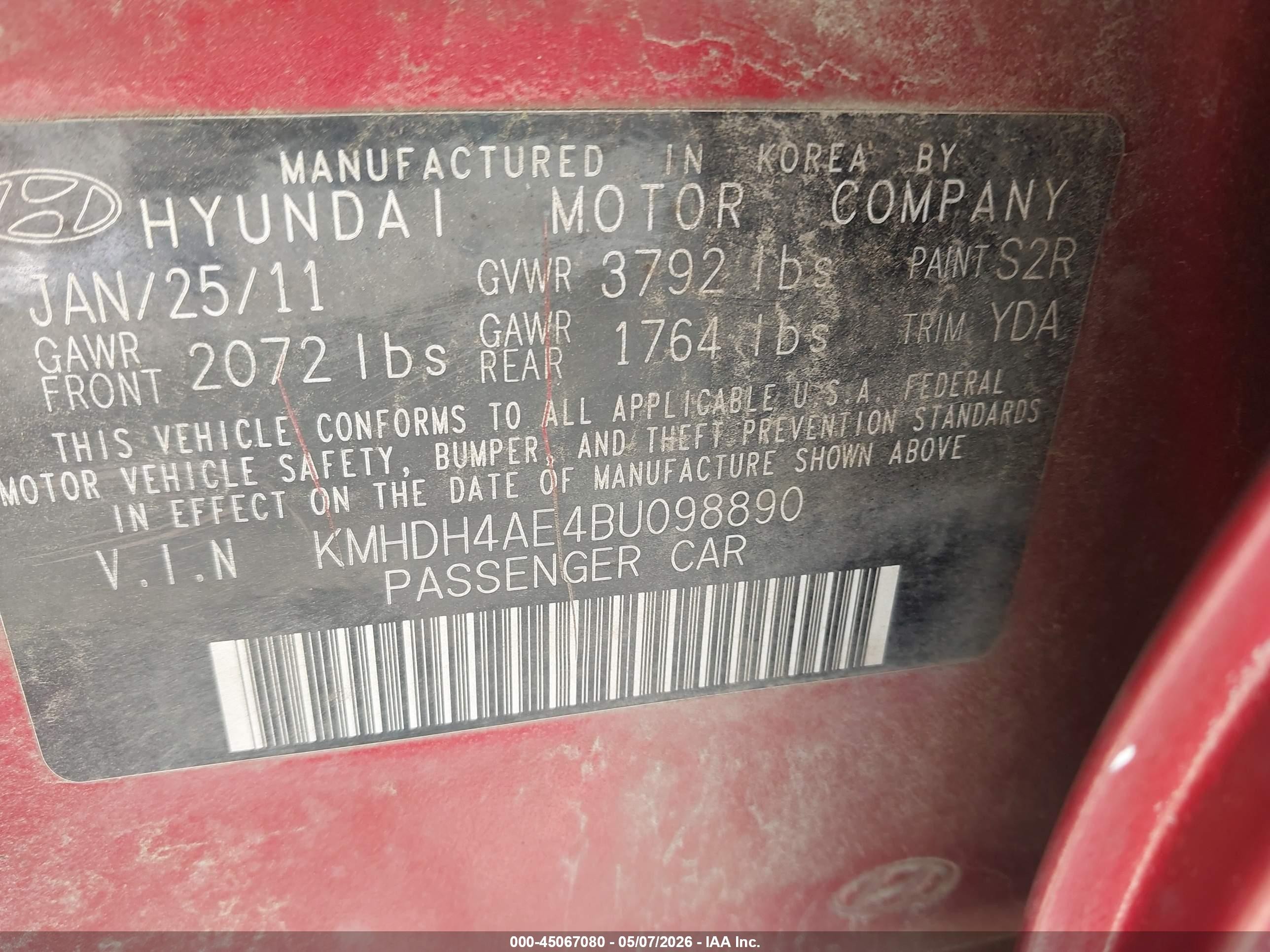 2011 Hyundai Elantra Gls (ulsan Plant) Красный vin: KMHDH4AE4BU098890