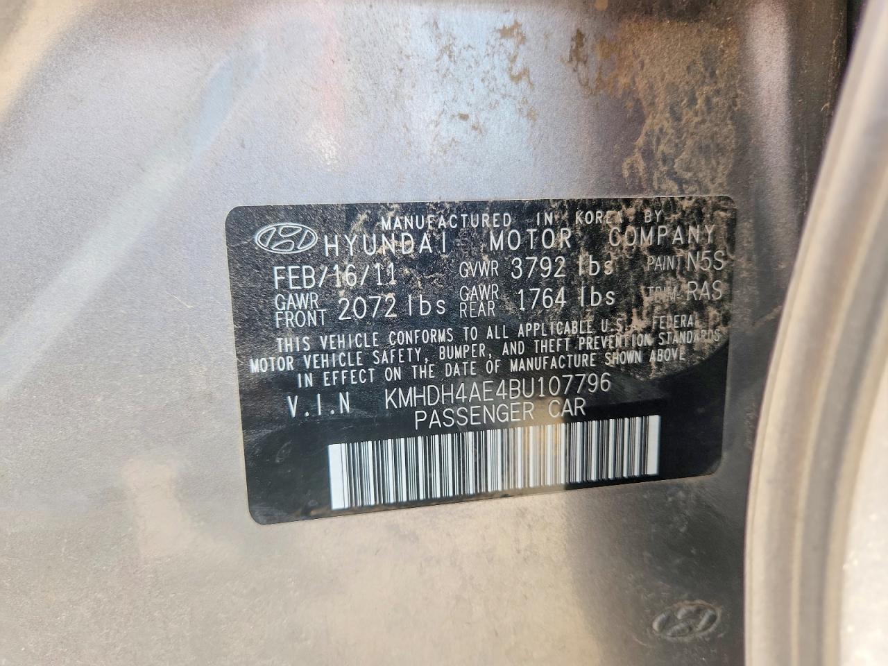 2011 Hyundai Elantra Gls Gray vin: KMHDH4AE4BU107796