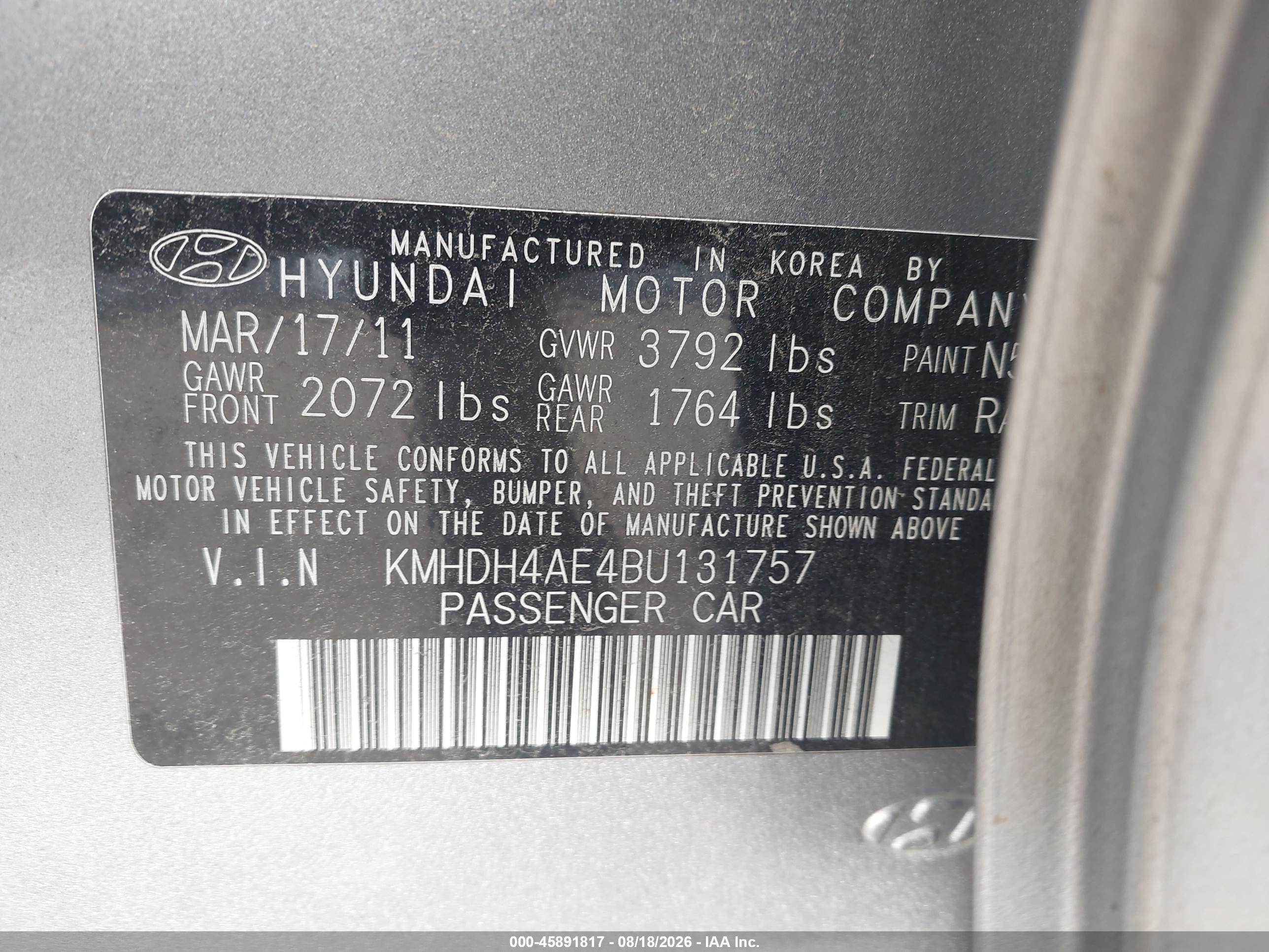 2011 Hyundai Elantra Gls (ulsan Plant) Silver vin: KMHDH4AE4BU131757