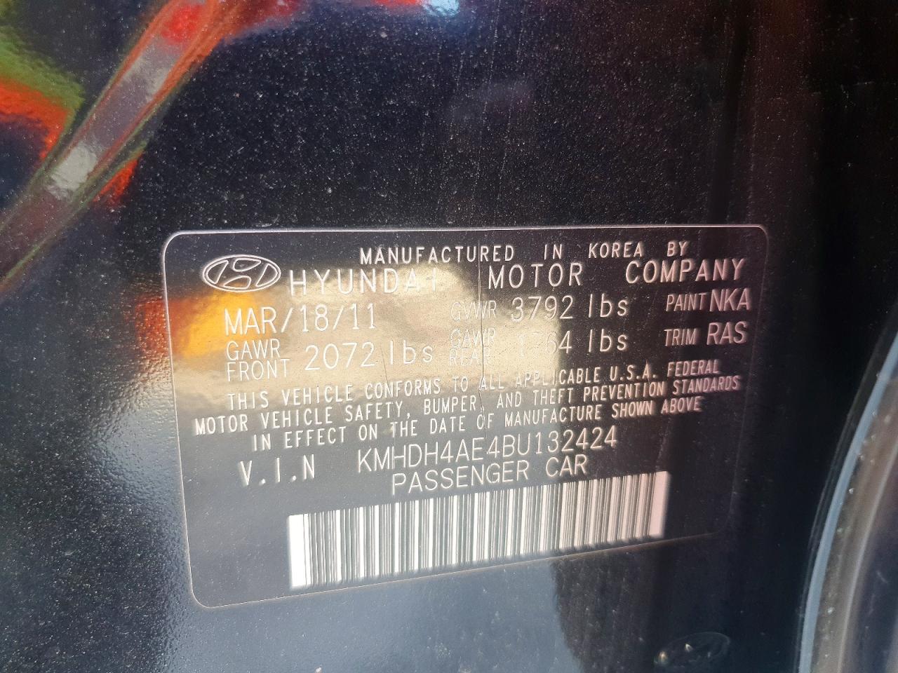 2011 Hyundai Elantra Gls Black vin: KMHDH4AE4BU132424