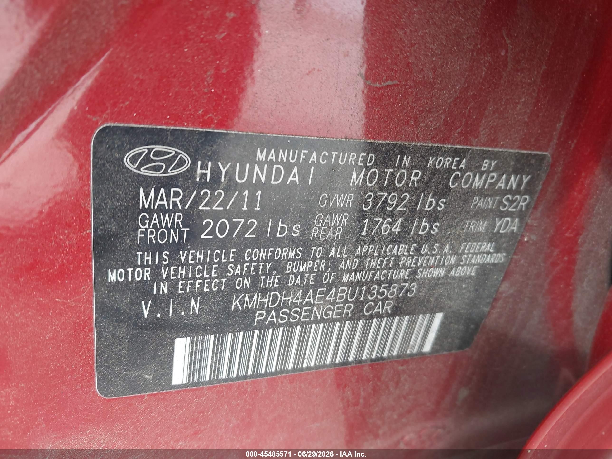 2011 Hyundai Elantra Gls (ulsan Plant) Red vin: KMHDH4AE4BU135873