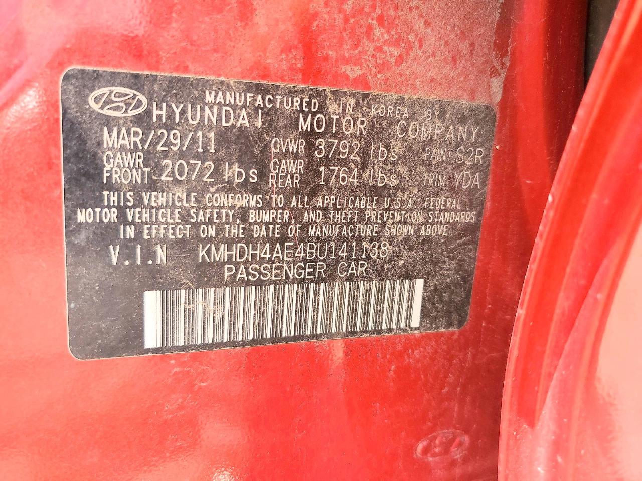 2011 Hyundai Elantra Gls Red vin: KMHDH4AE4BU141138