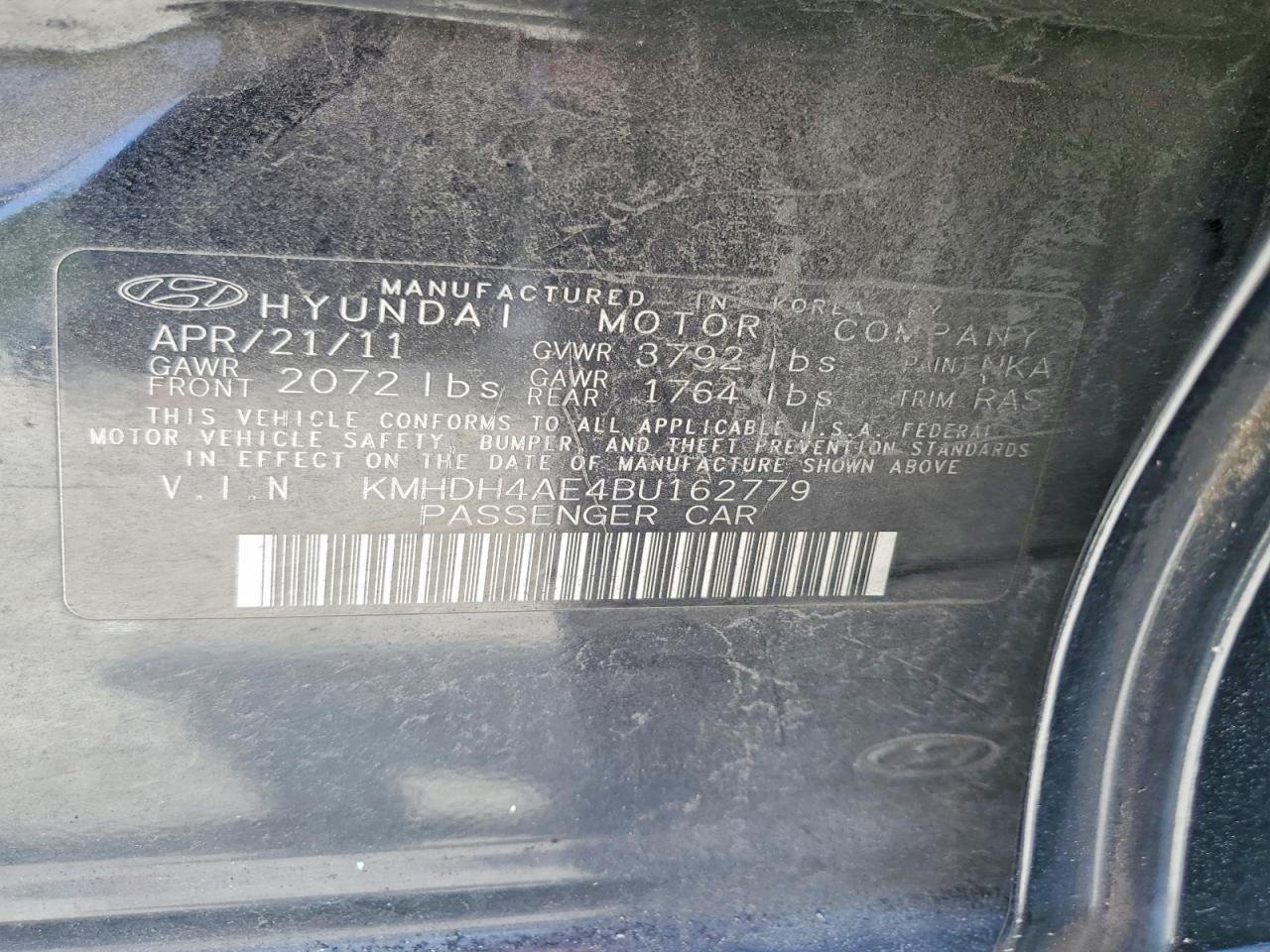 2011 Hyundai Elantra Gls Black vin: KMHDH4AE4BU162779