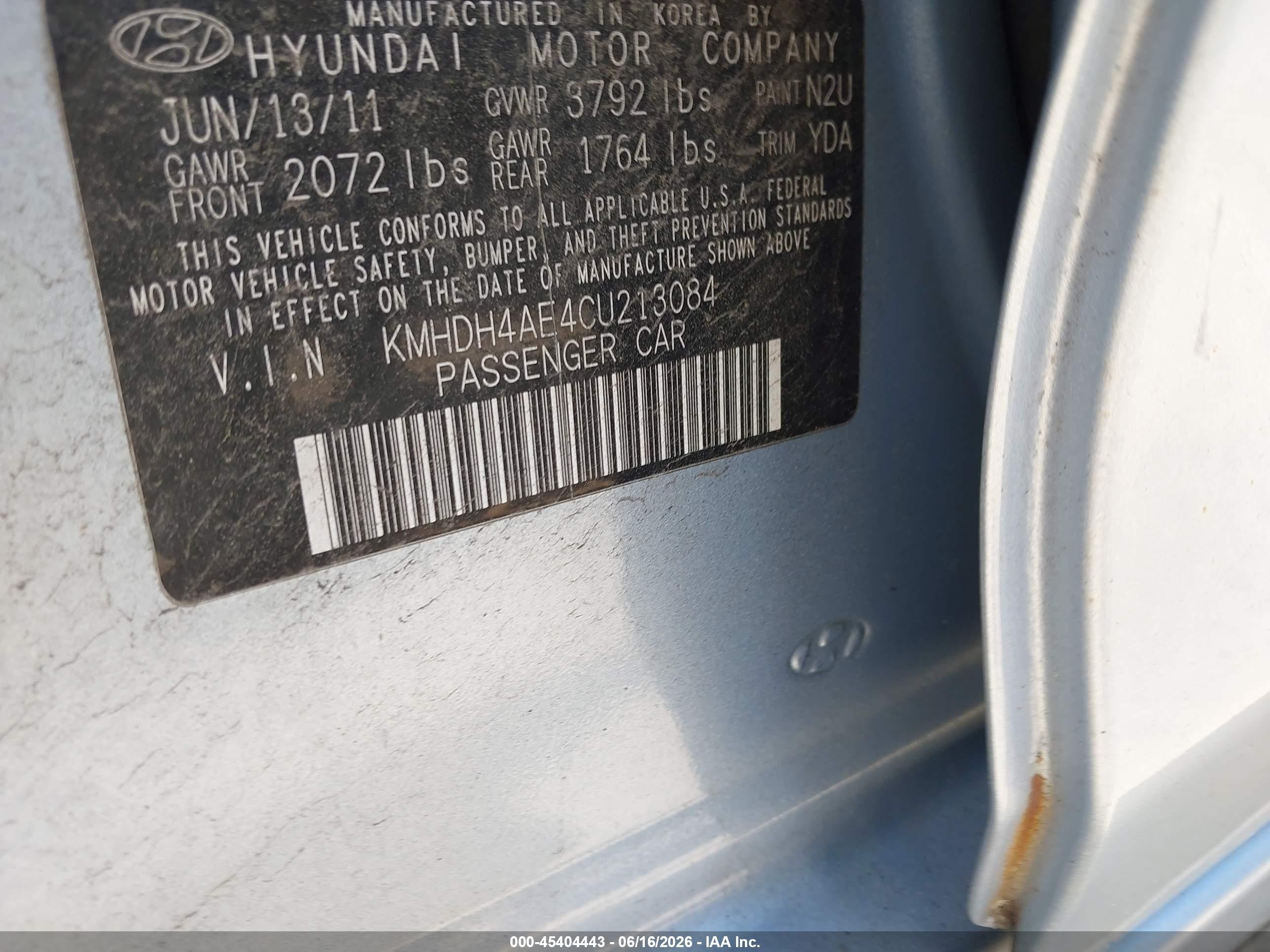 2012 Hyundai Elantra Limited (ulsan Plant) Blue vin: KMHDH4AE4CU213084