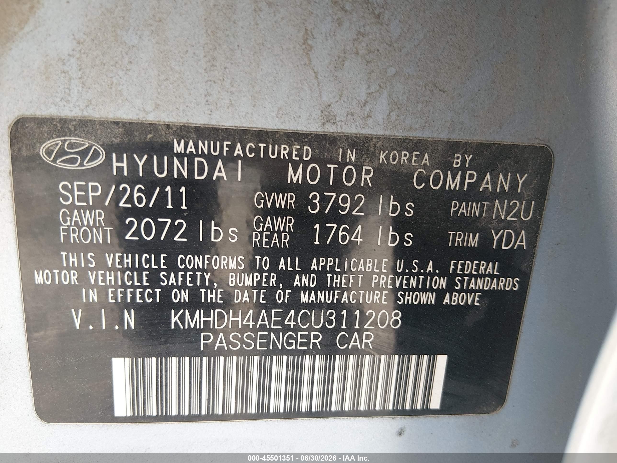 2012 Hyundai Elantra Gls (ulsan Plant) Blue vin: KMHDH4AE4CU311208