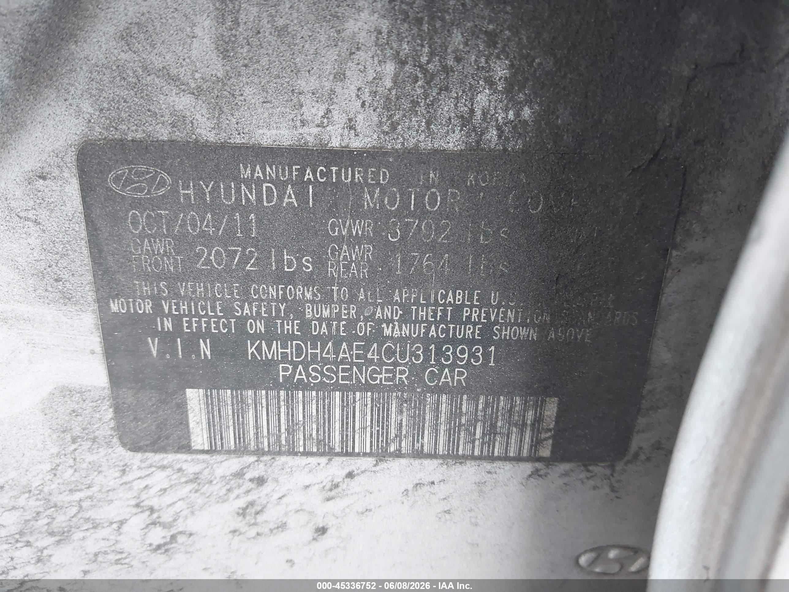 2012 Hyundai Elantra Limited (ulsan Plant) Silver vin: KMHDH4AE4CU313931