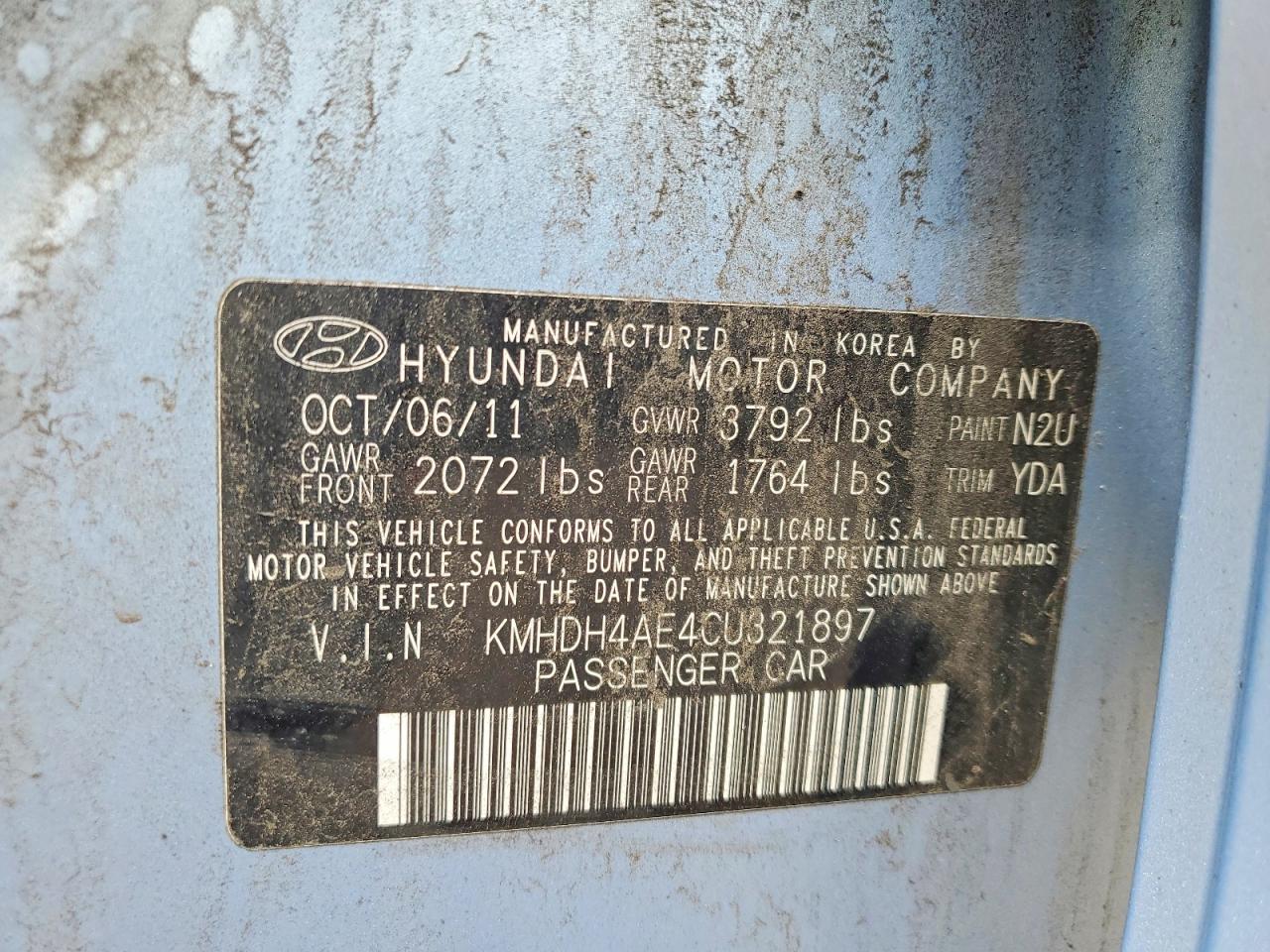 2012 Hyundai Elantra Gls Blue vin: KMHDH4AE4CU321897