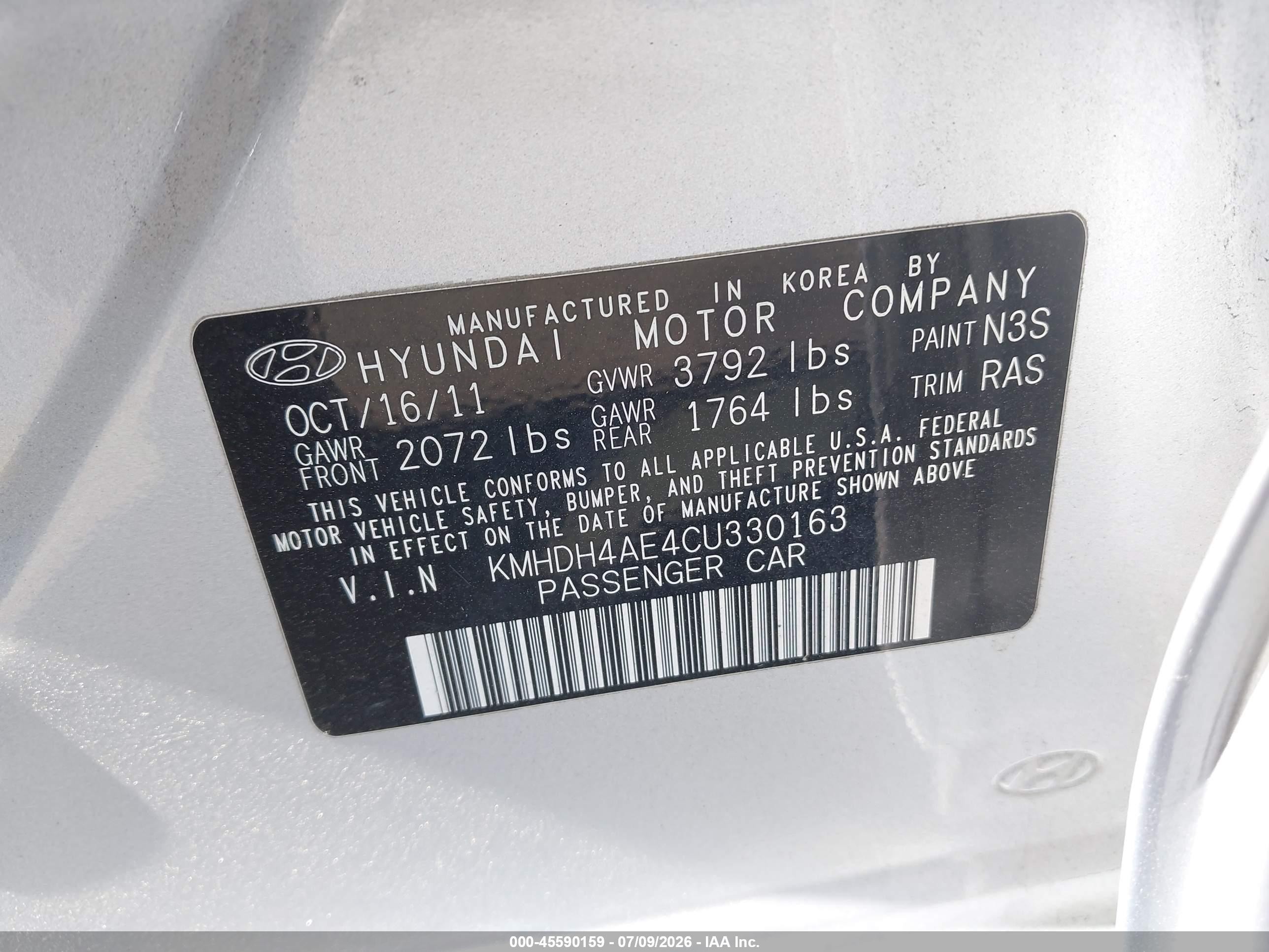 2012 Hyundai Elantra Gls (ulsan Plant) Silver vin: KMHDH4AE4CU330163