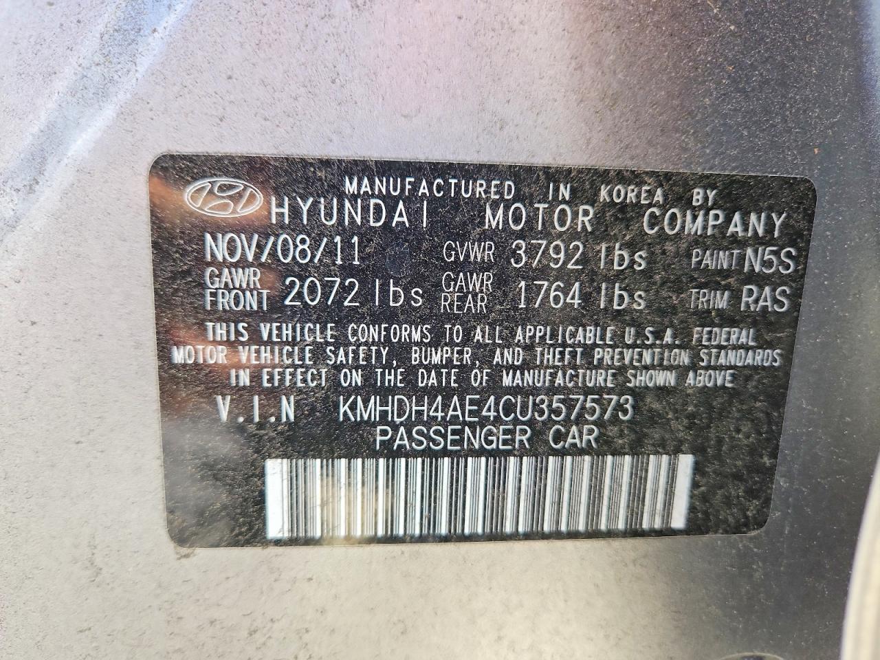 2012 Hyundai Elantra Gls Gray vin: KMHDH4AE4CU357573