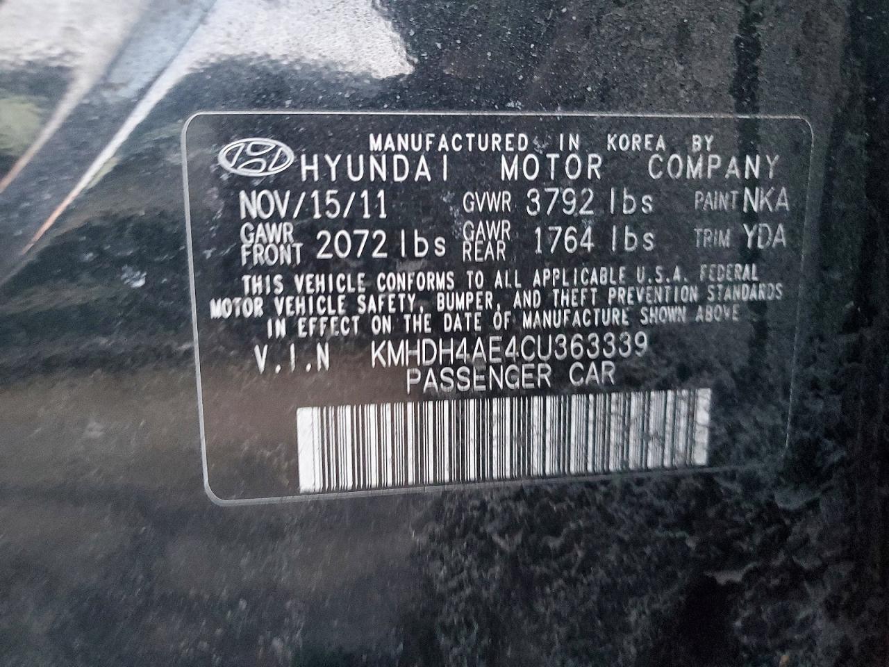 2012 Hyundai Elantra Limited Черный vin: KMHDH4AE4CU363339