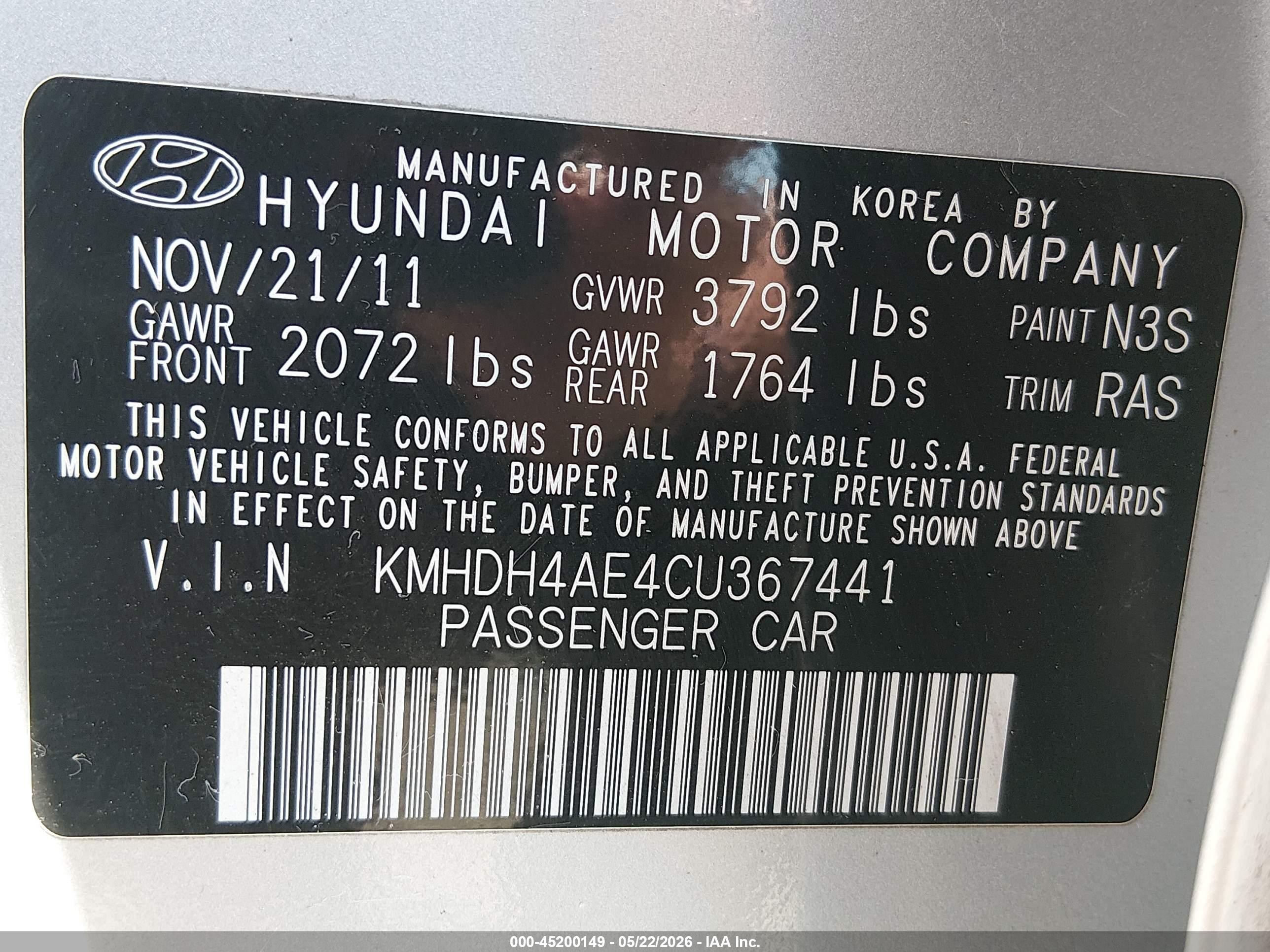 2012 Hyundai Elantra Limited (ulsan Plant) Silver vin: KMHDH4AE4CU367441