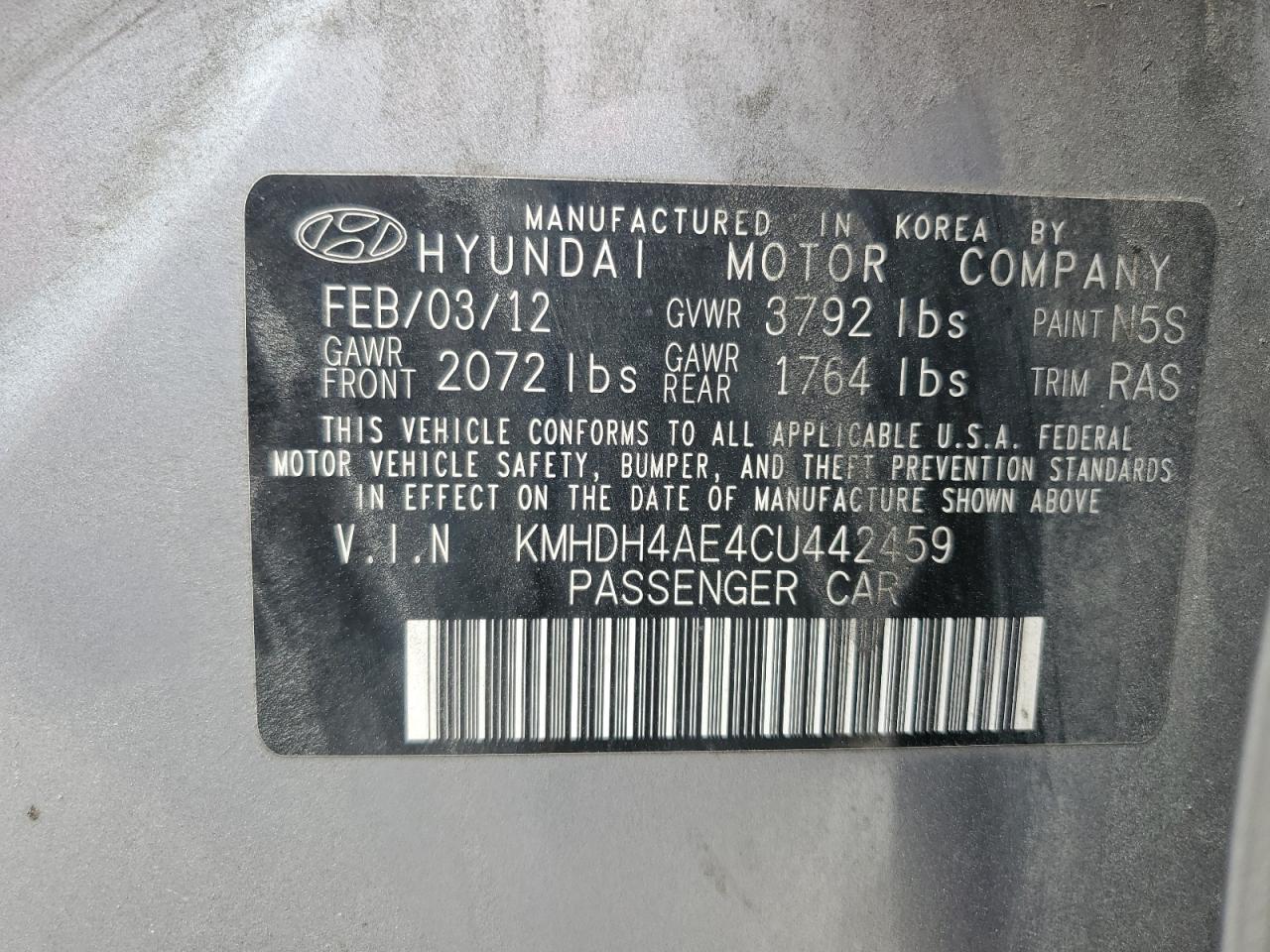 2012 Hyundai Elantra Gls Gray vin: KMHDH4AE4CU442459