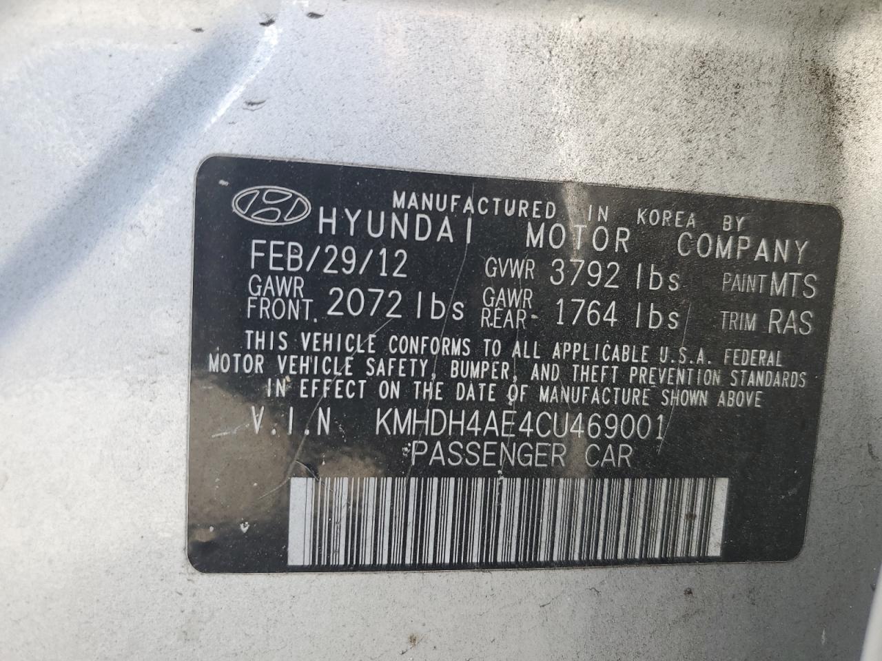 2012 Hyundai Elantra Gls Silver vin: KMHDH4AE4CU469001