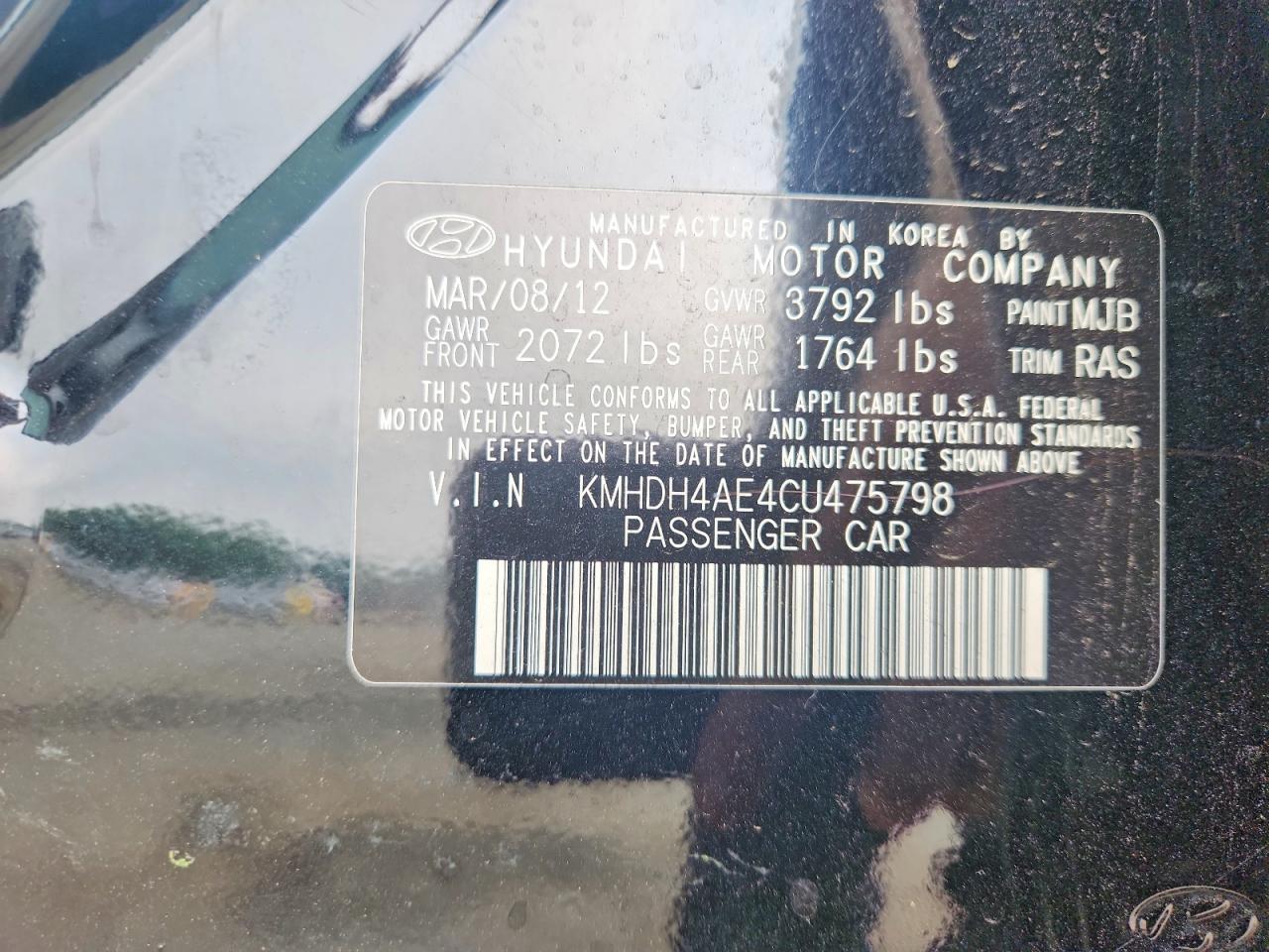 2012 Hyundai Elantra Gls Black vin: KMHDH4AE4CU475798