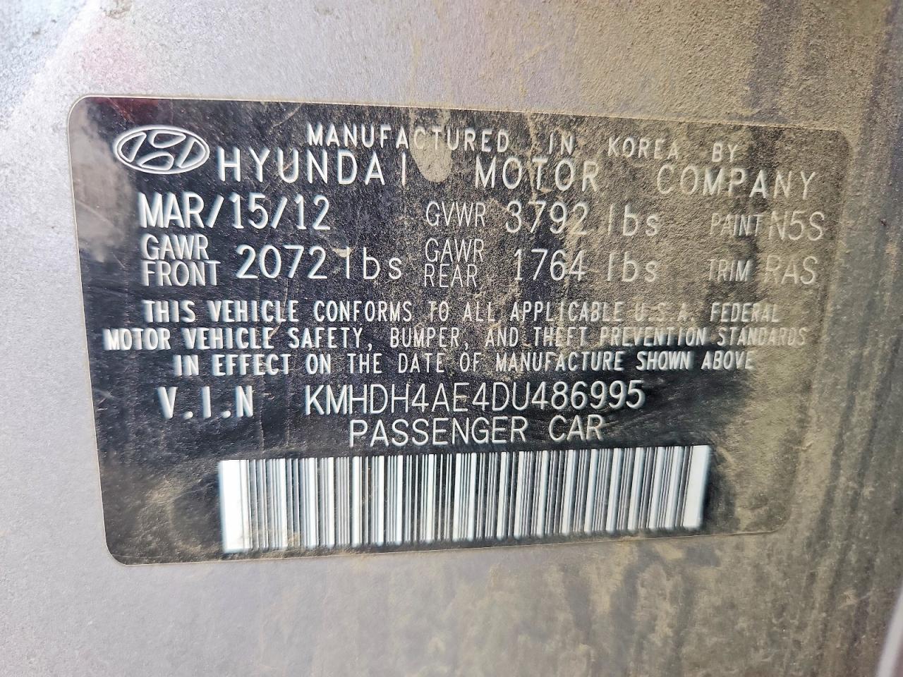 2013 Hyundai Elantra Gls Gray vin: KMHDH4AE4DU486995