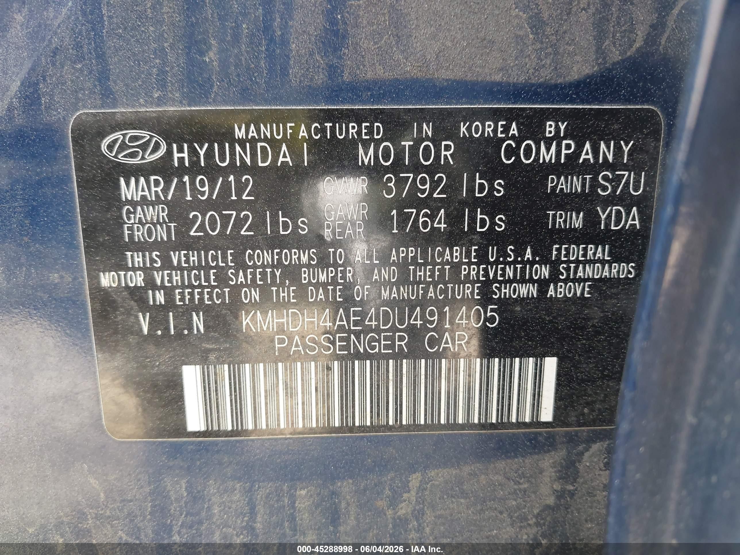 2013 Hyundai Elantra Gls Синий vin: KMHDH4AE4DU491405