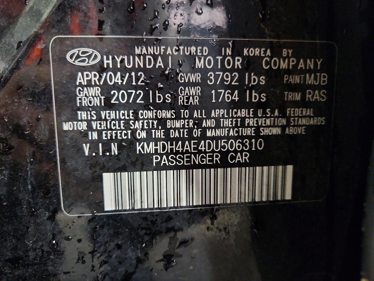 2013 Hyundai Elantra Limited Black vin: KMHDH4AE4DU506310
