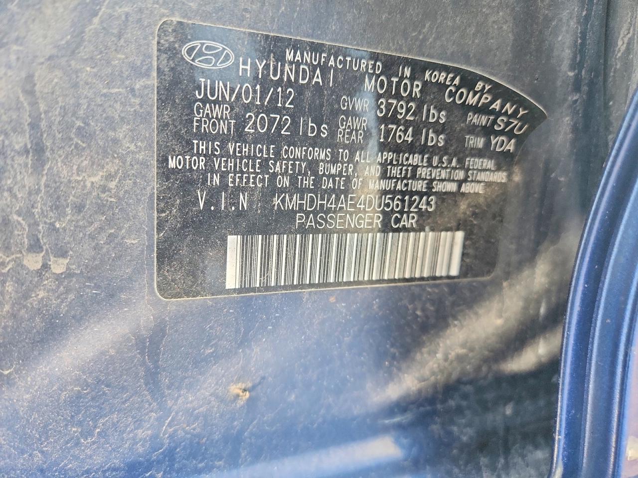 2013 Hyundai Elantra Gls Blue vin: KMHDH4AE4DU561243