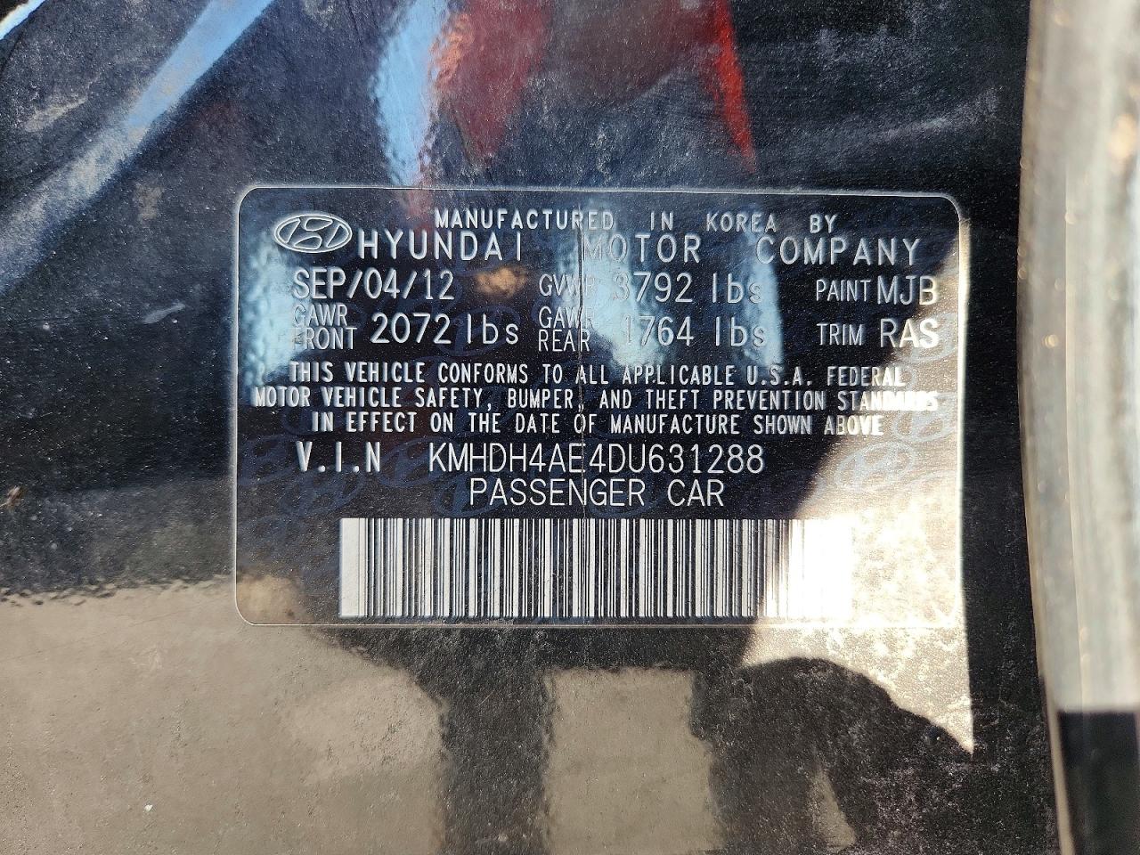 2013 Hyundai Elantra Gls Black vin: KMHDH4AE4DU631288
