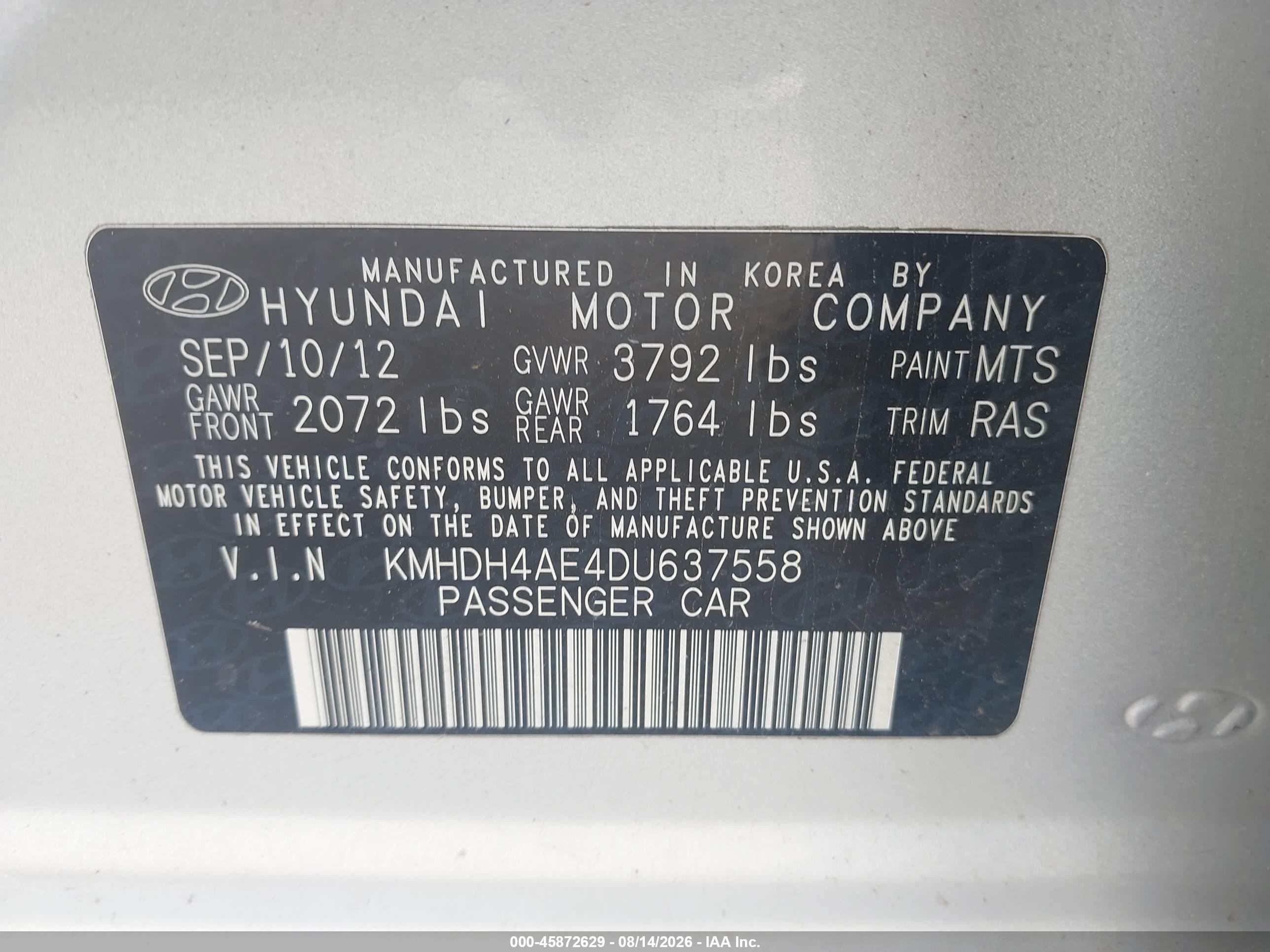 2013 Hyundai Elantra Limited Silver vin: KMHDH4AE4DU637558