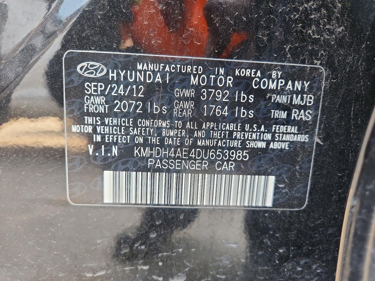 2013 Hyundai Elantra Gls Black vin: KMHDH4AE4DU653985