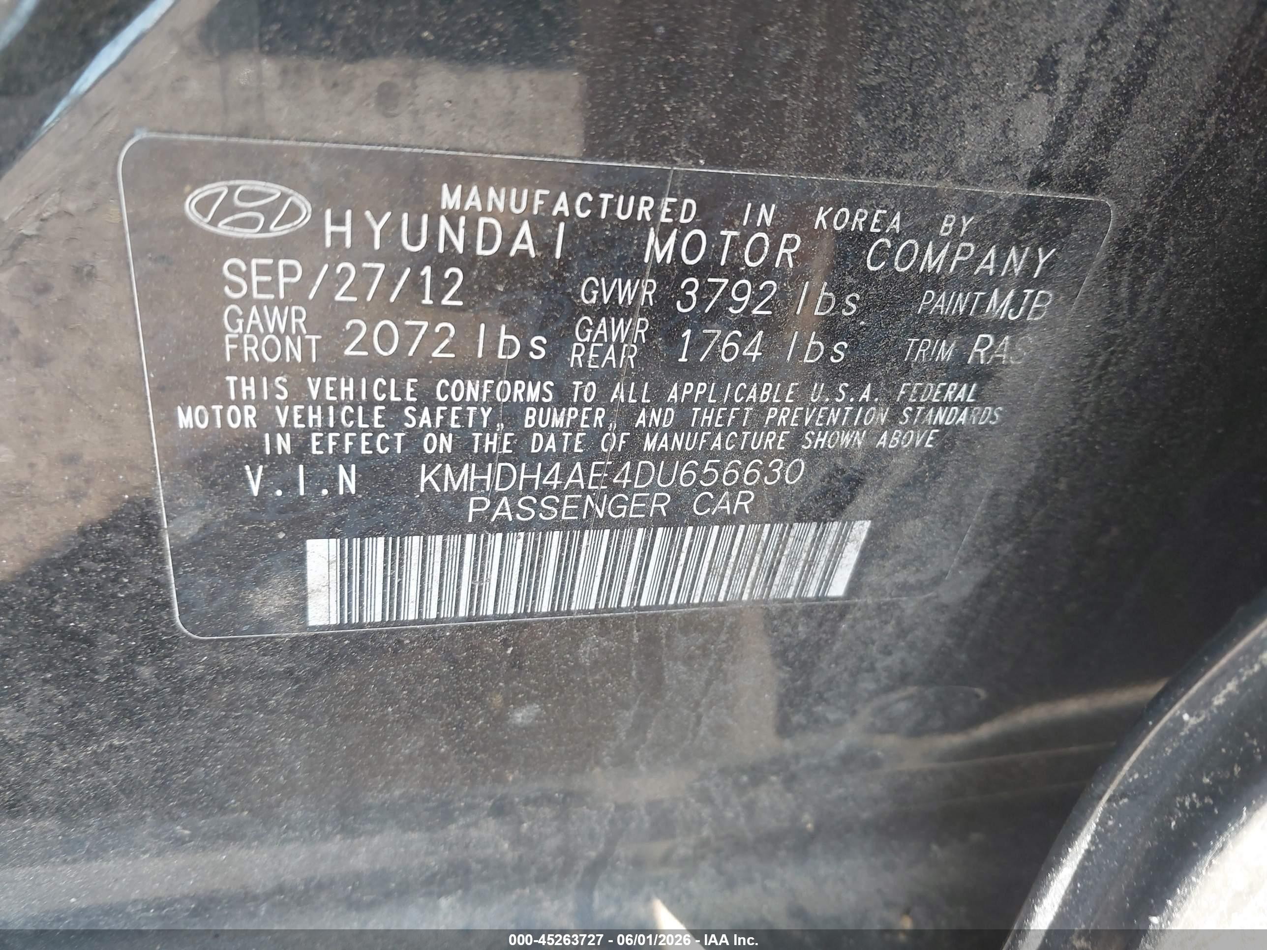 2013 Hyundai Elantra Gls Black vin: KMHDH4AE4DU656630