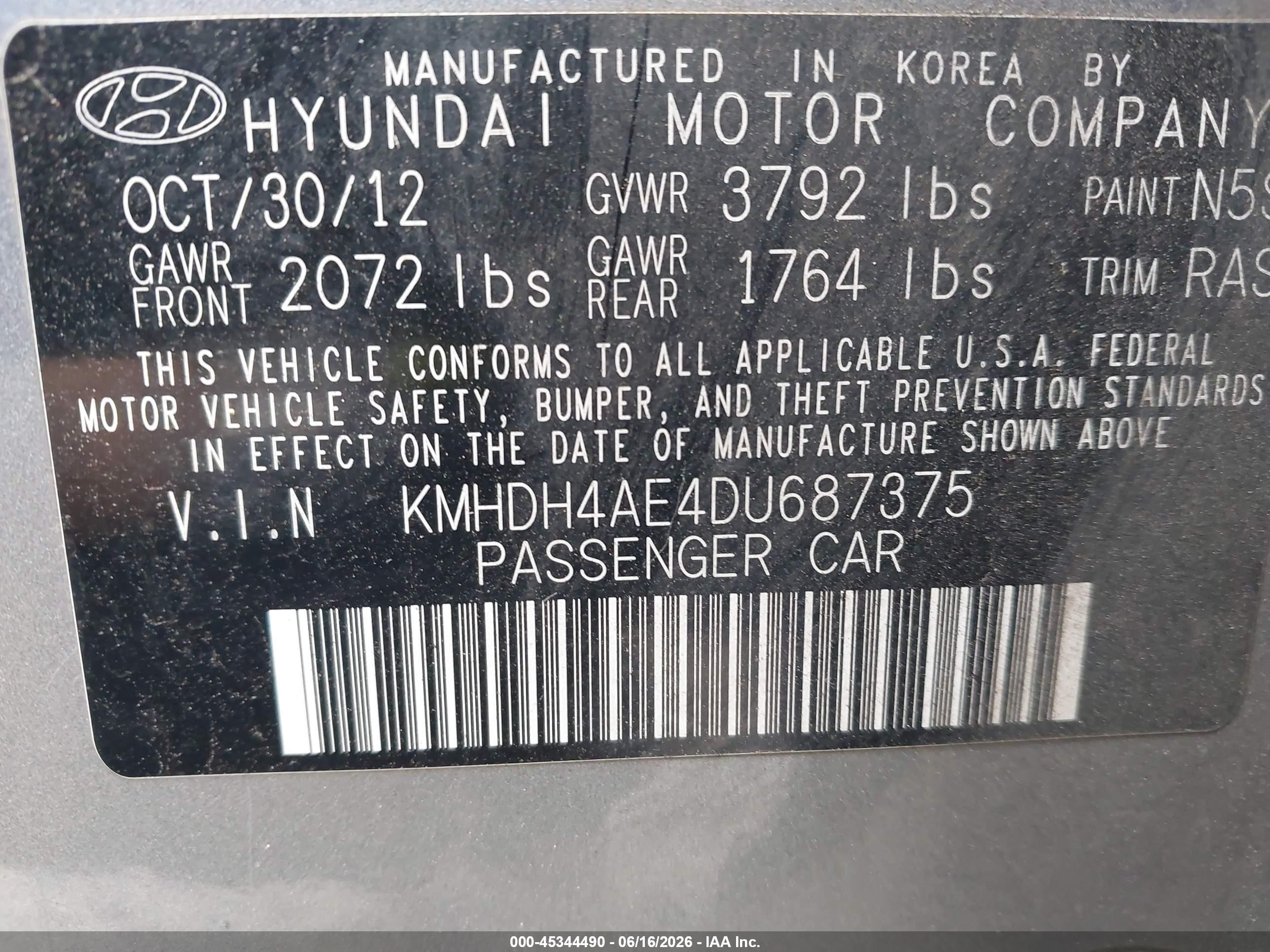2013 Hyundai Elantra Limited Серый vin: KMHDH4AE4DU687375