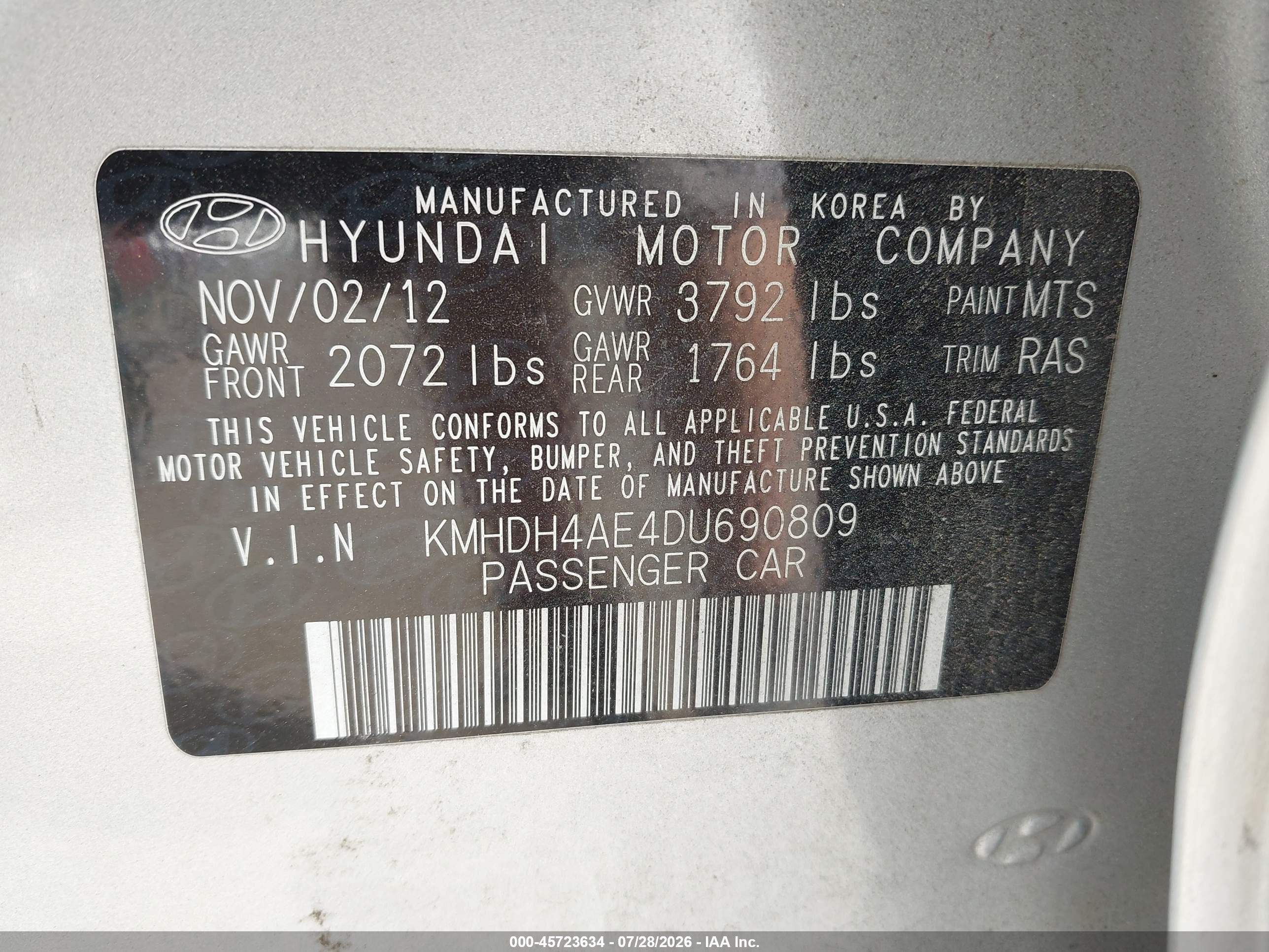 2013 Hyundai Elantra Limited Silver vin: KMHDH4AE4DU690809