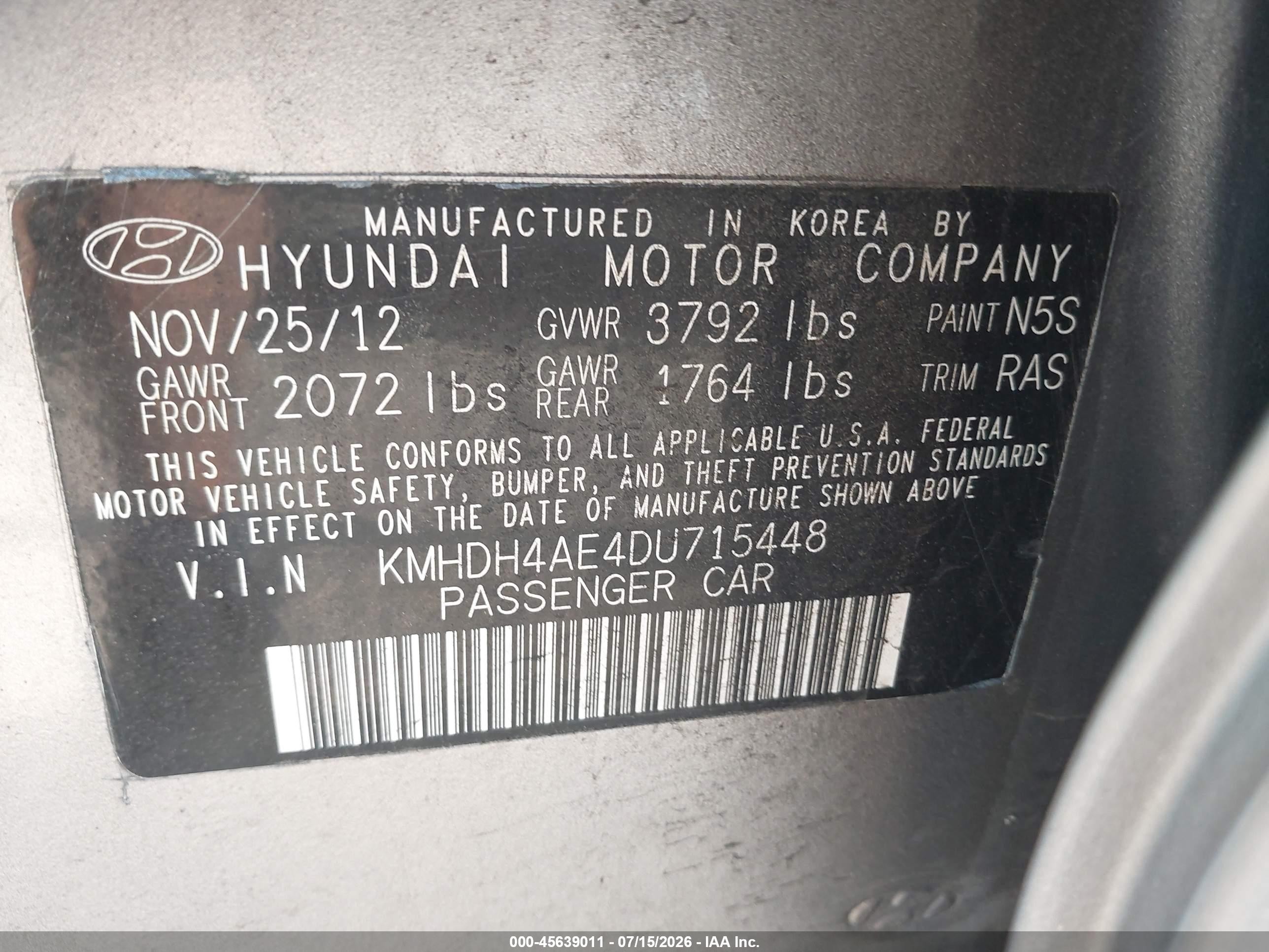 2013 Hyundai Elantra Gls Silver vin: KMHDH4AE4DU715448