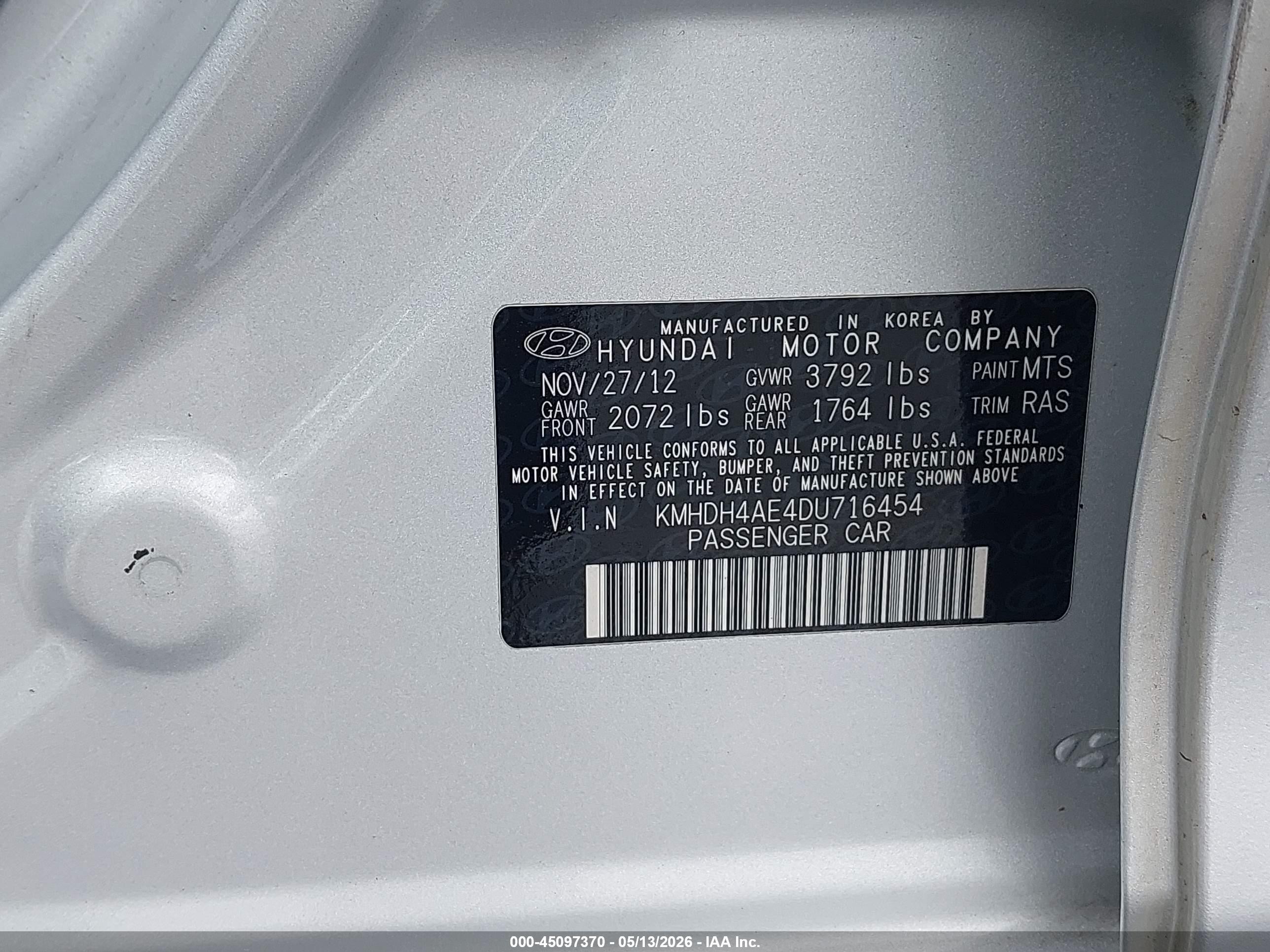 2013 Hyundai Elantra Gls Silver vin: KMHDH4AE4DU716454