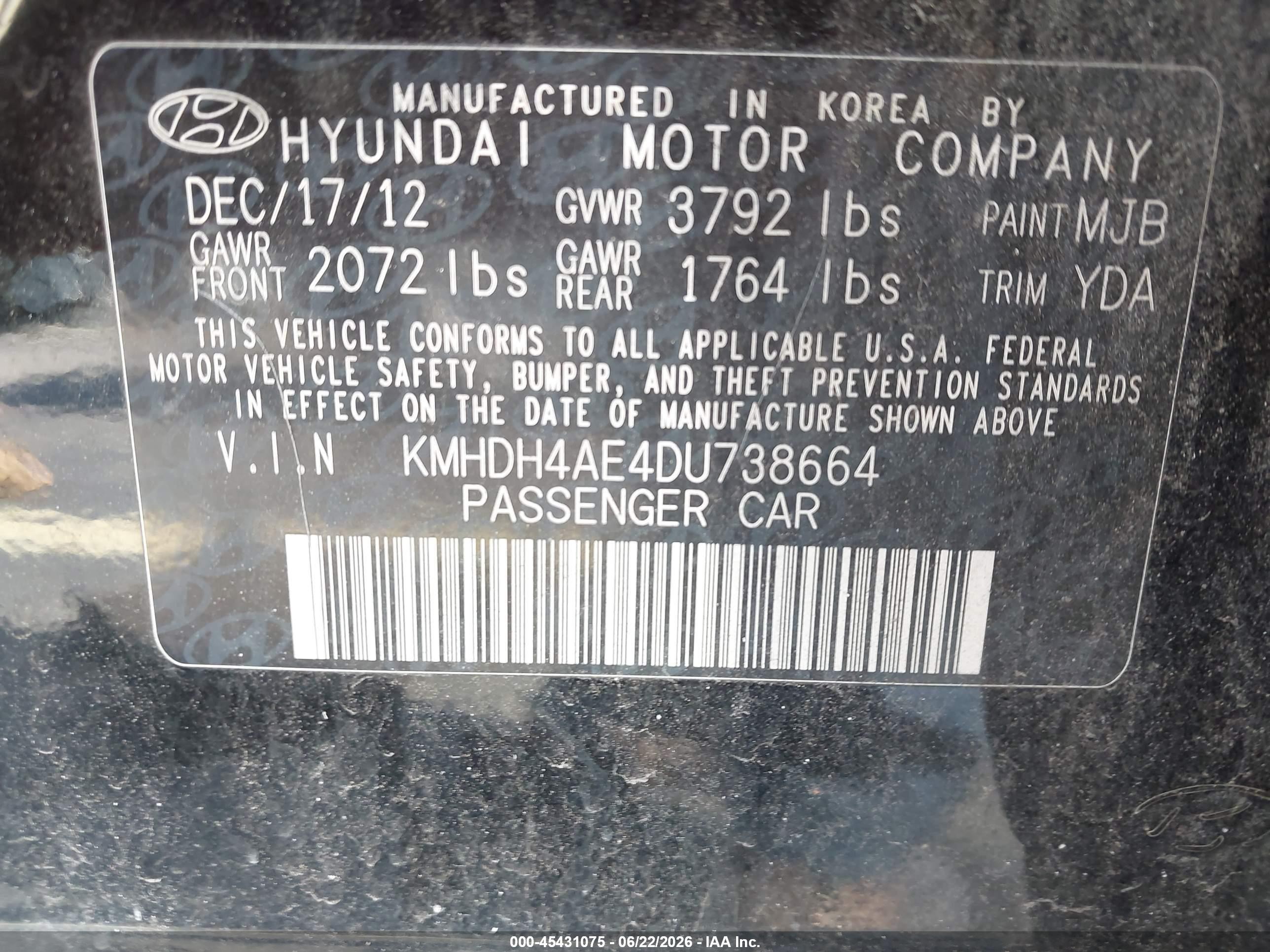 2013 Hyundai Elantra Gls Black vin: KMHDH4AE4DU738664