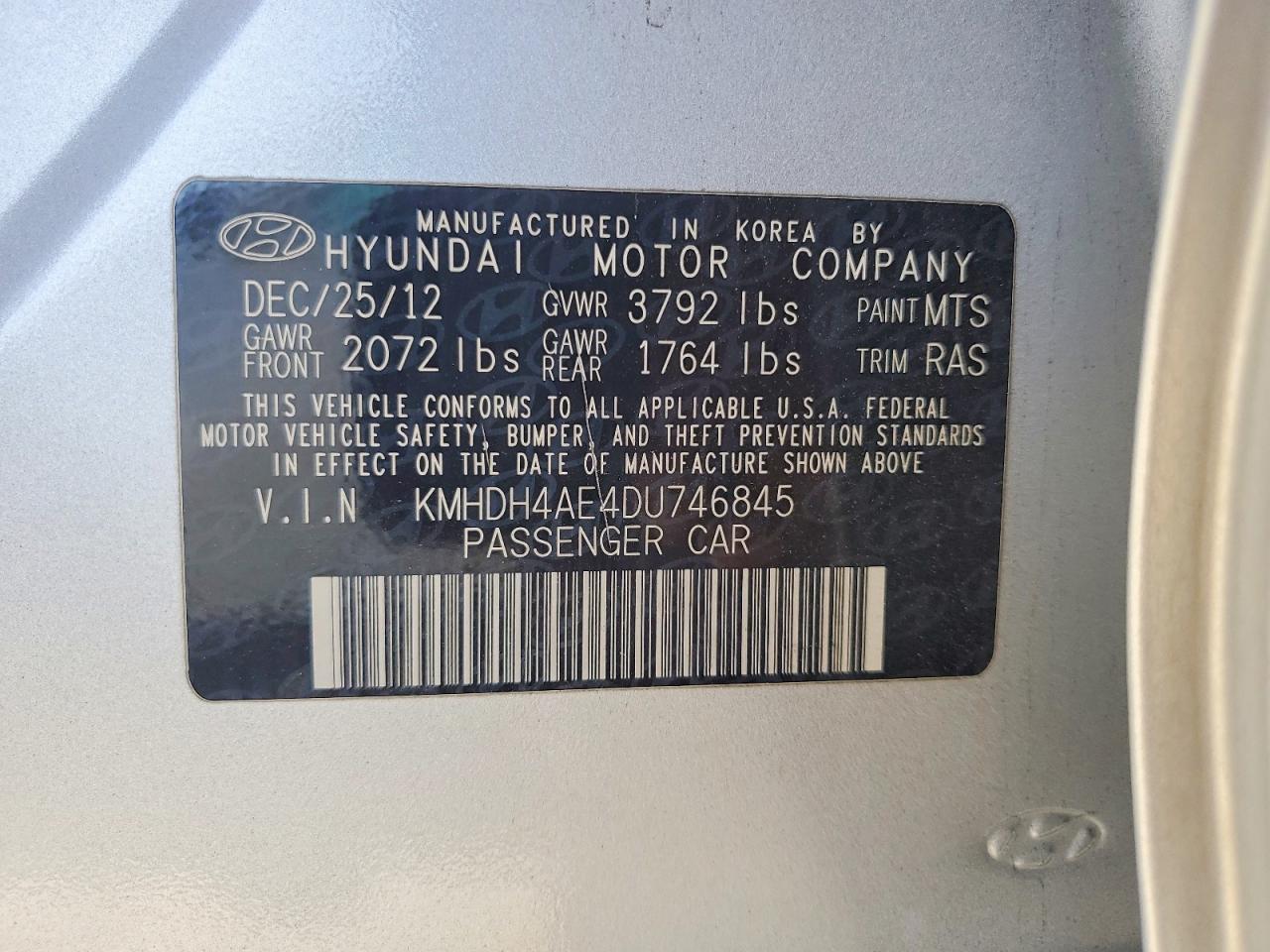 2013 Hyundai Elantra Gls Silver vin: KMHDH4AE4DU746845