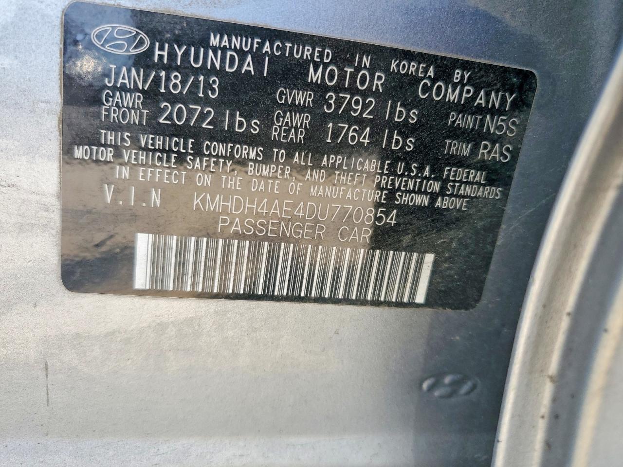 2013 Hyundai Elantra Gls Серый vin: KMHDH4AE4DU770854