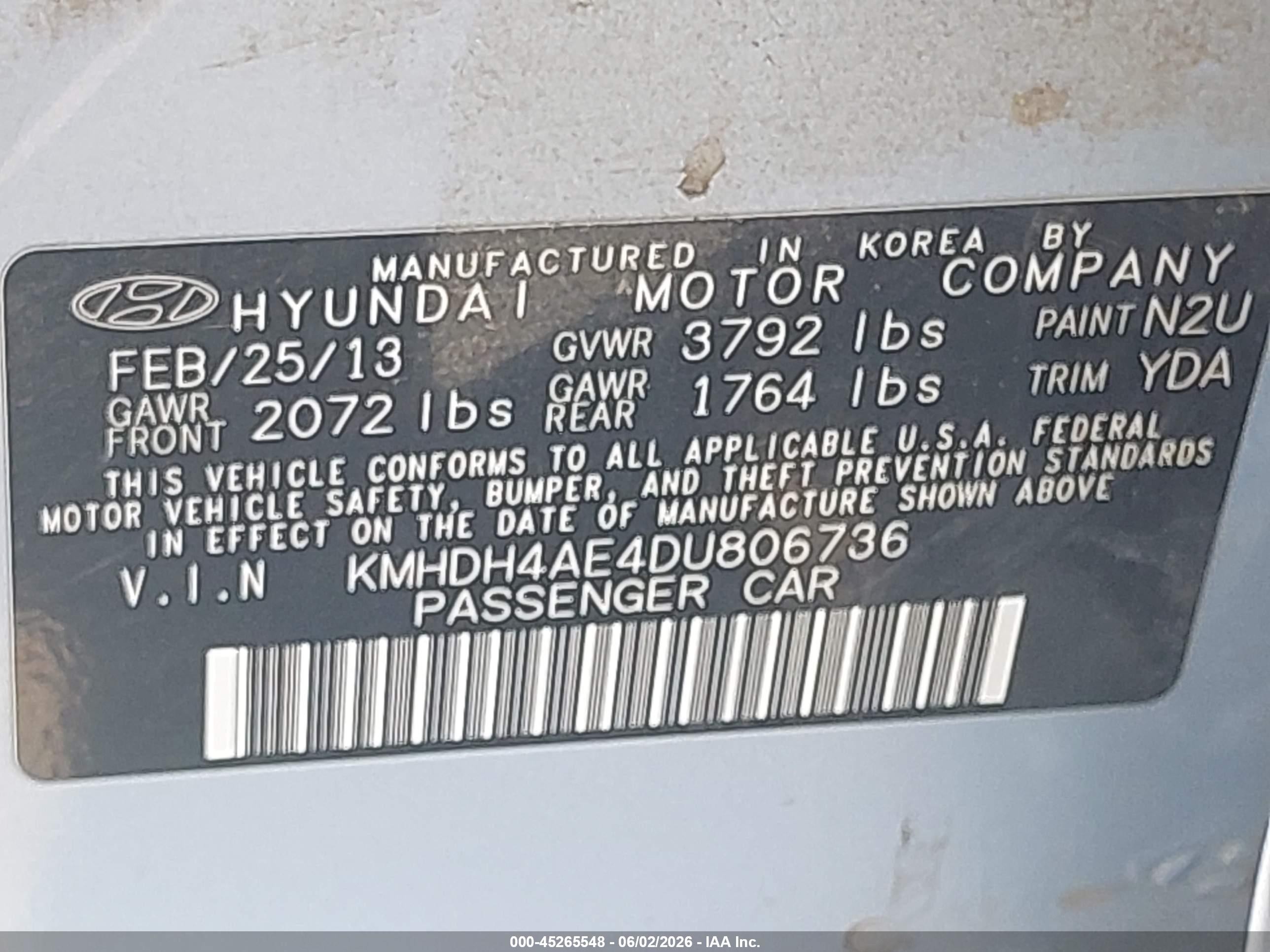 2013 Hyundai Elantra Gls Light Blue vin: KMHDH4AE4DU806736