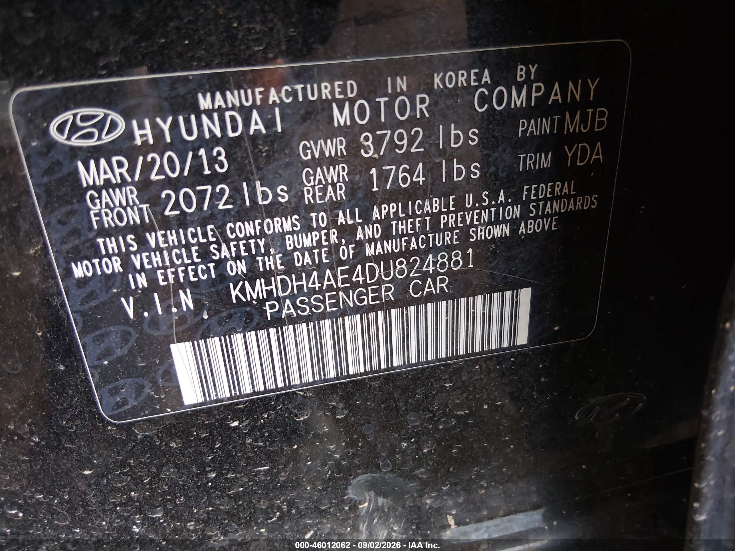 2013 Hyundai Elantra Gls Black vin: KMHDH4AE4DU824881