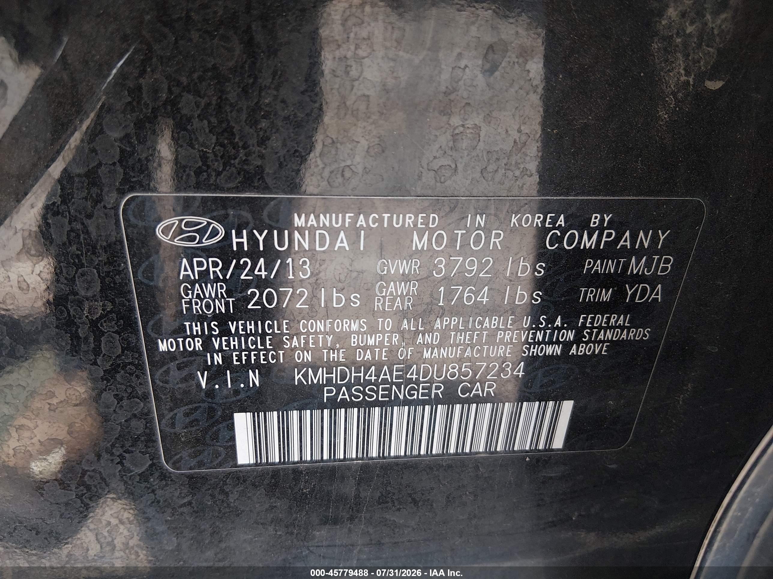 2013 Hyundai Elantra Gls Черный vin: KMHDH4AE4DU857234