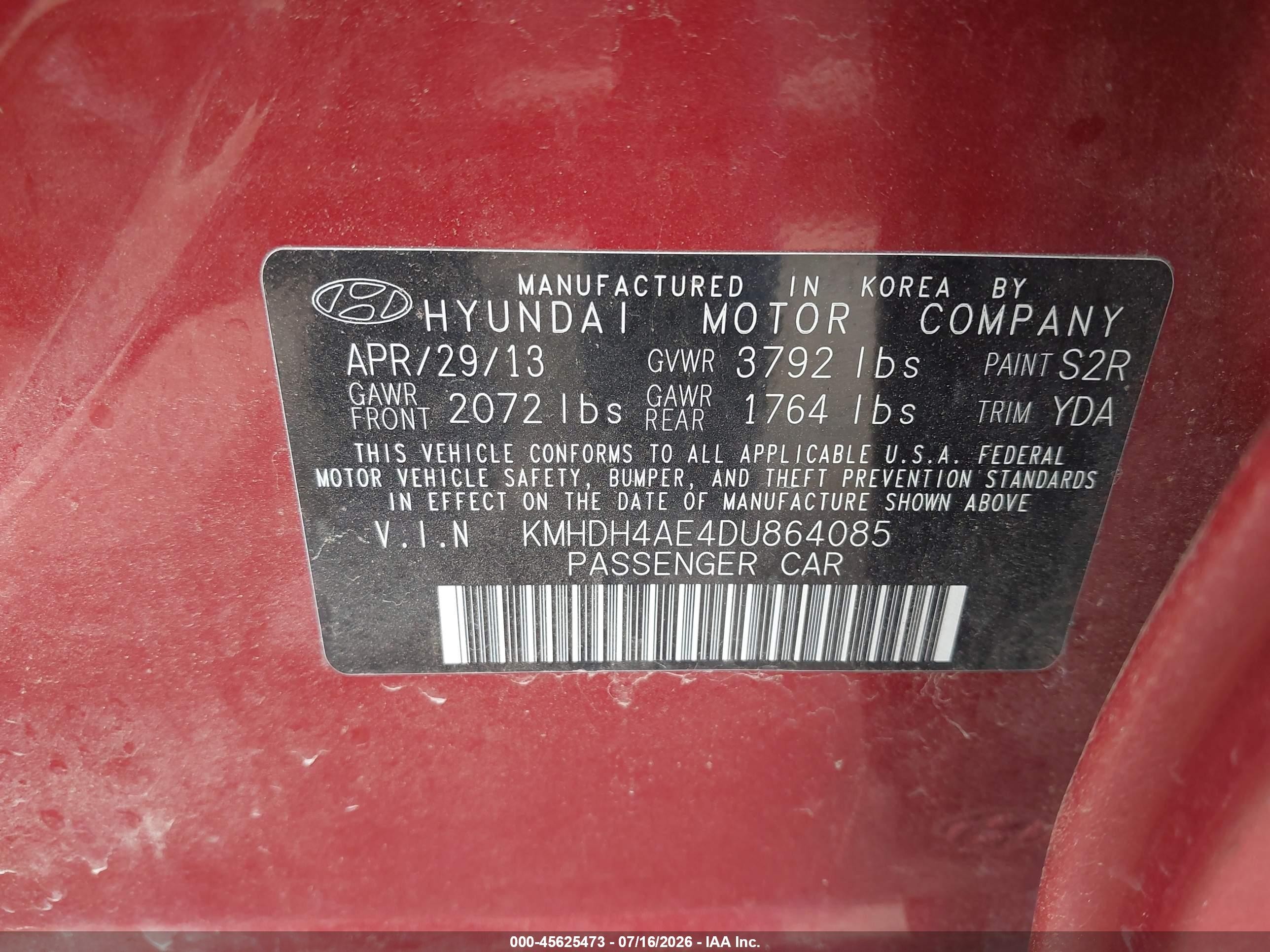 2013 Hyundai Elantra Gls Red vin: KMHDH4AE4DU864085