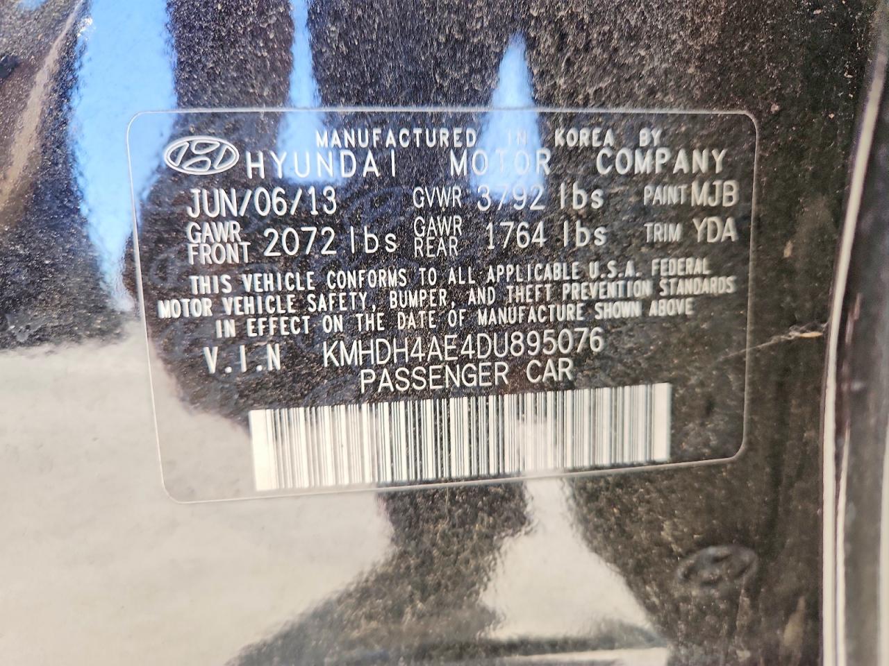 2013 Hyundai Elantra Gls Black vin: KMHDH4AE4DU895076