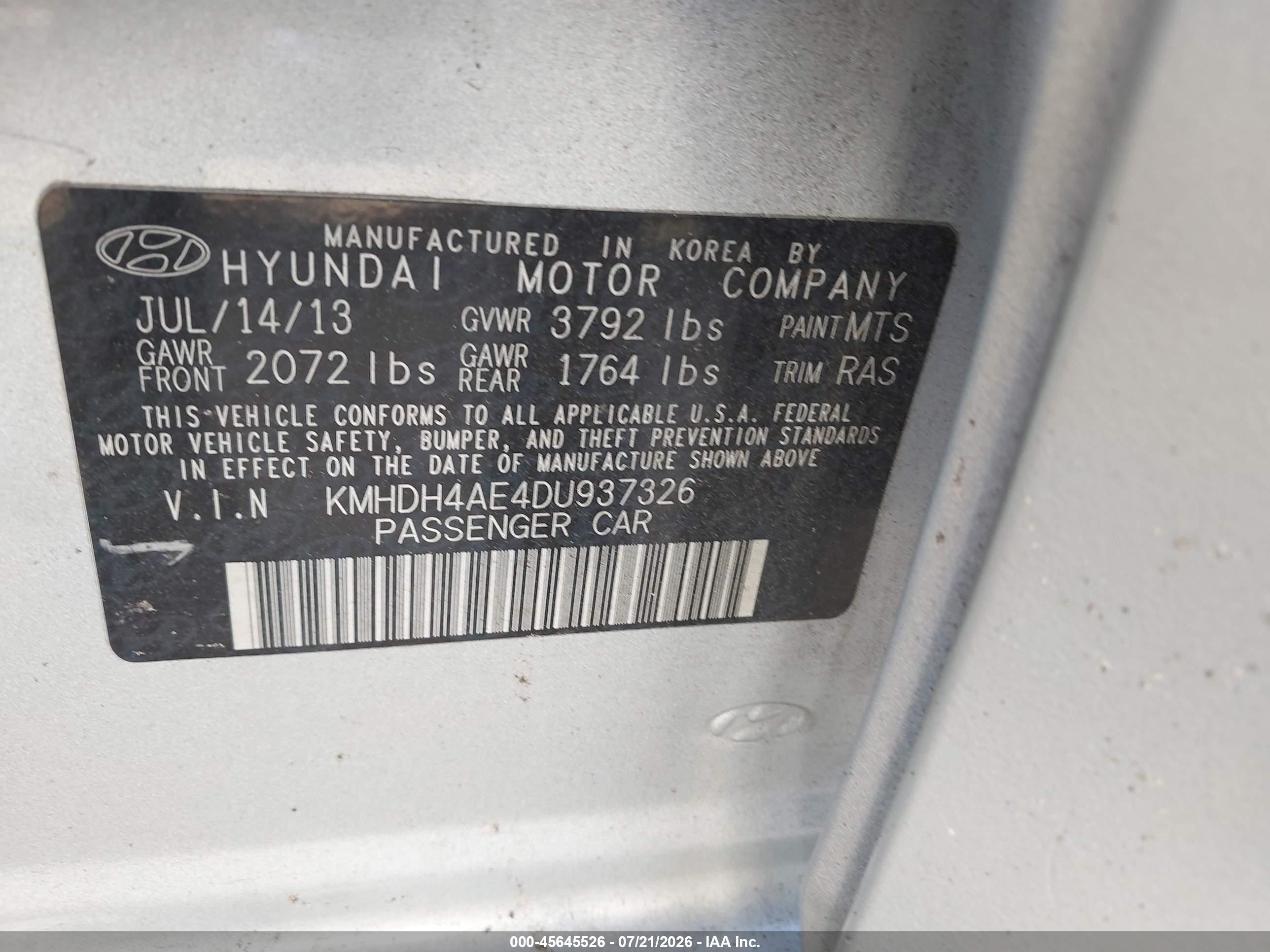 2013 Hyundai Elantra Gls Silver vin: KMHDH4AE4DU937326