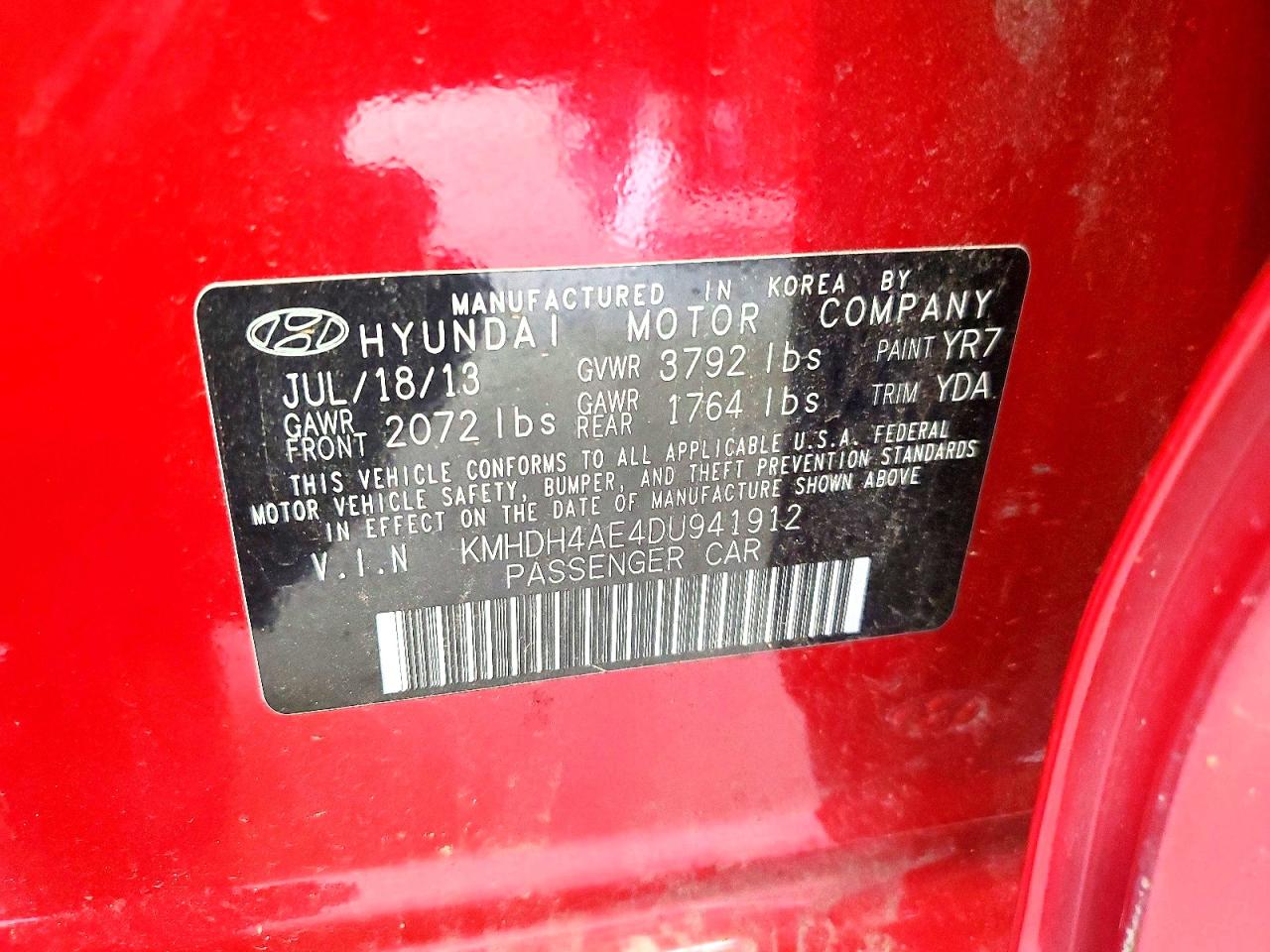 2013 Hyundai Elantra Gls Red vin: KMHDH4AE4DU941912