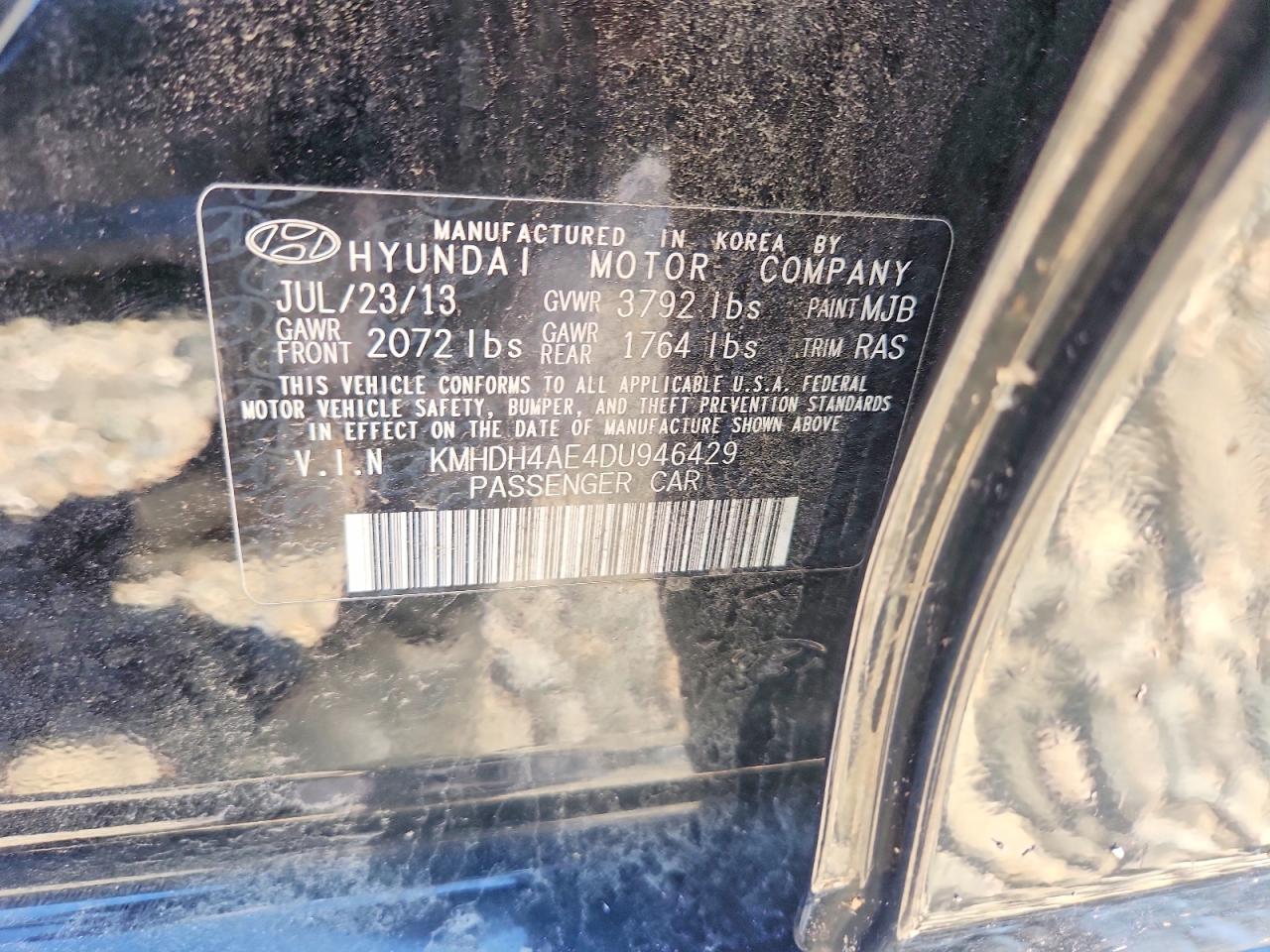 2013 Hyundai Elantra Gls Black vin: KMHDH4AE4DU946429